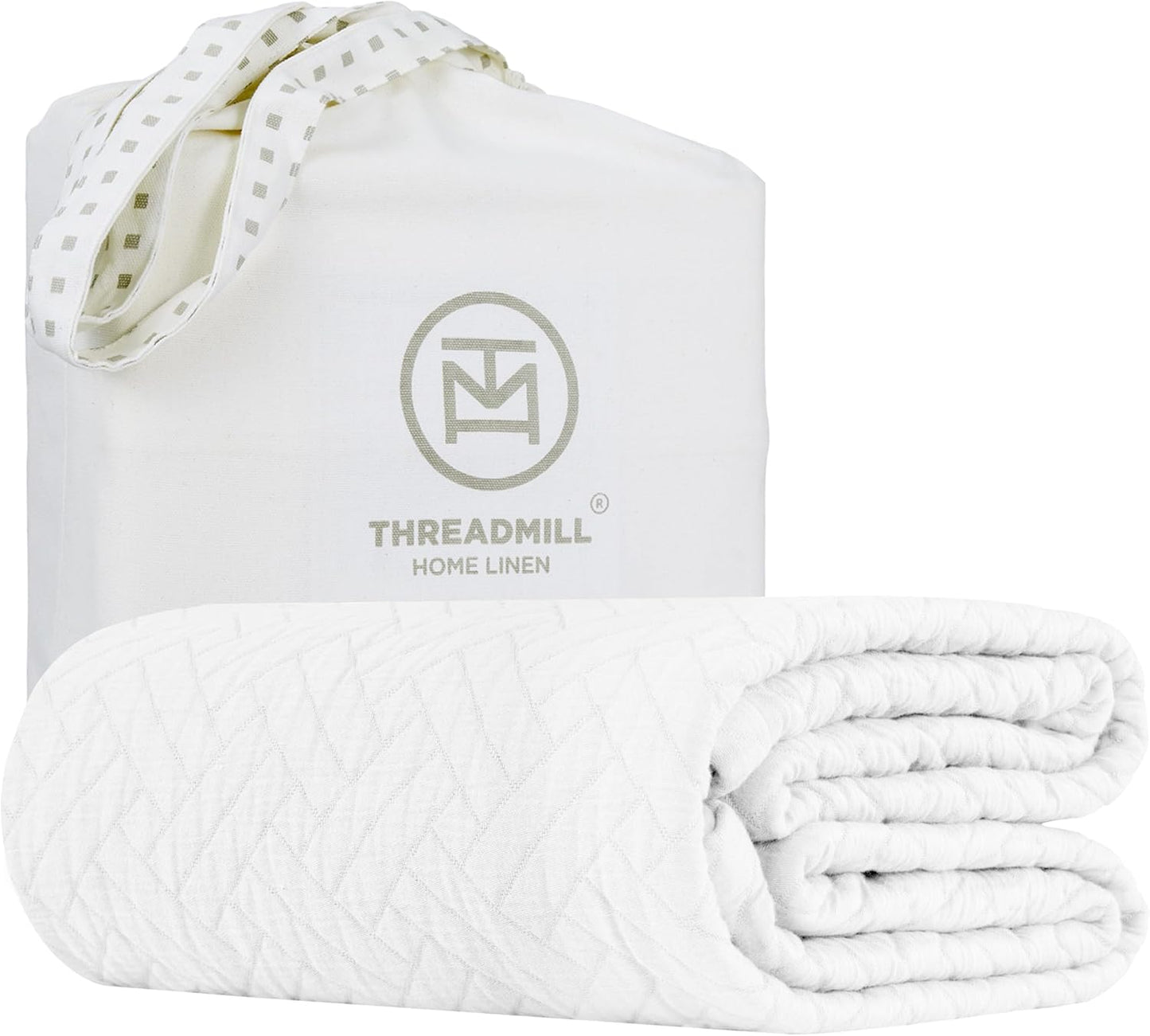 Threadmill Luxury Cotton Blankets for King Size Bed | All-Season Cozy 100% Cotton King Blanket | Criss Cross Jacquard Soft & Lightweight Coverlet fits California King Size Bed, 104x92 | White