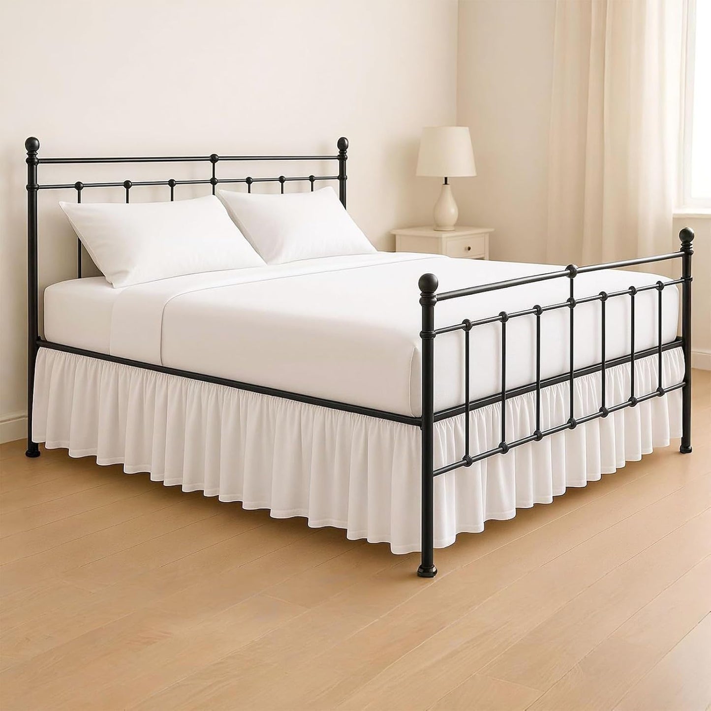 KRISHNA Ruffled Bed Skirt with Split Corners Queen, 100% Microfiber Hotel Quality, 18 Inch Drop Dust Ruffle Gathered Bedskirt with Platform, 60" x 80", Ivory Stripe