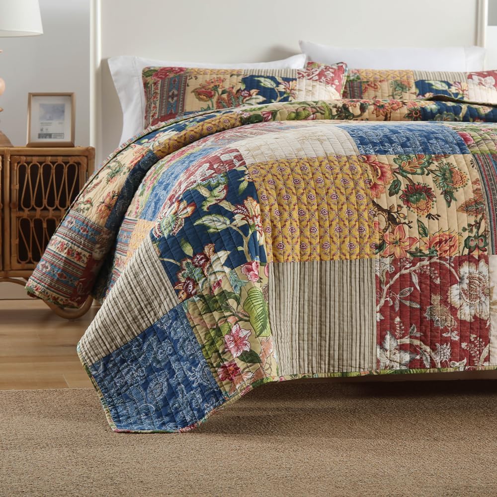 ENASAL Cotton Bedspread Quilt Sets Reversible Bedding Coverlet Sets Comforters Vintage Luxury Gorgeous Floral Real Patchwork Bedspread,King Size
