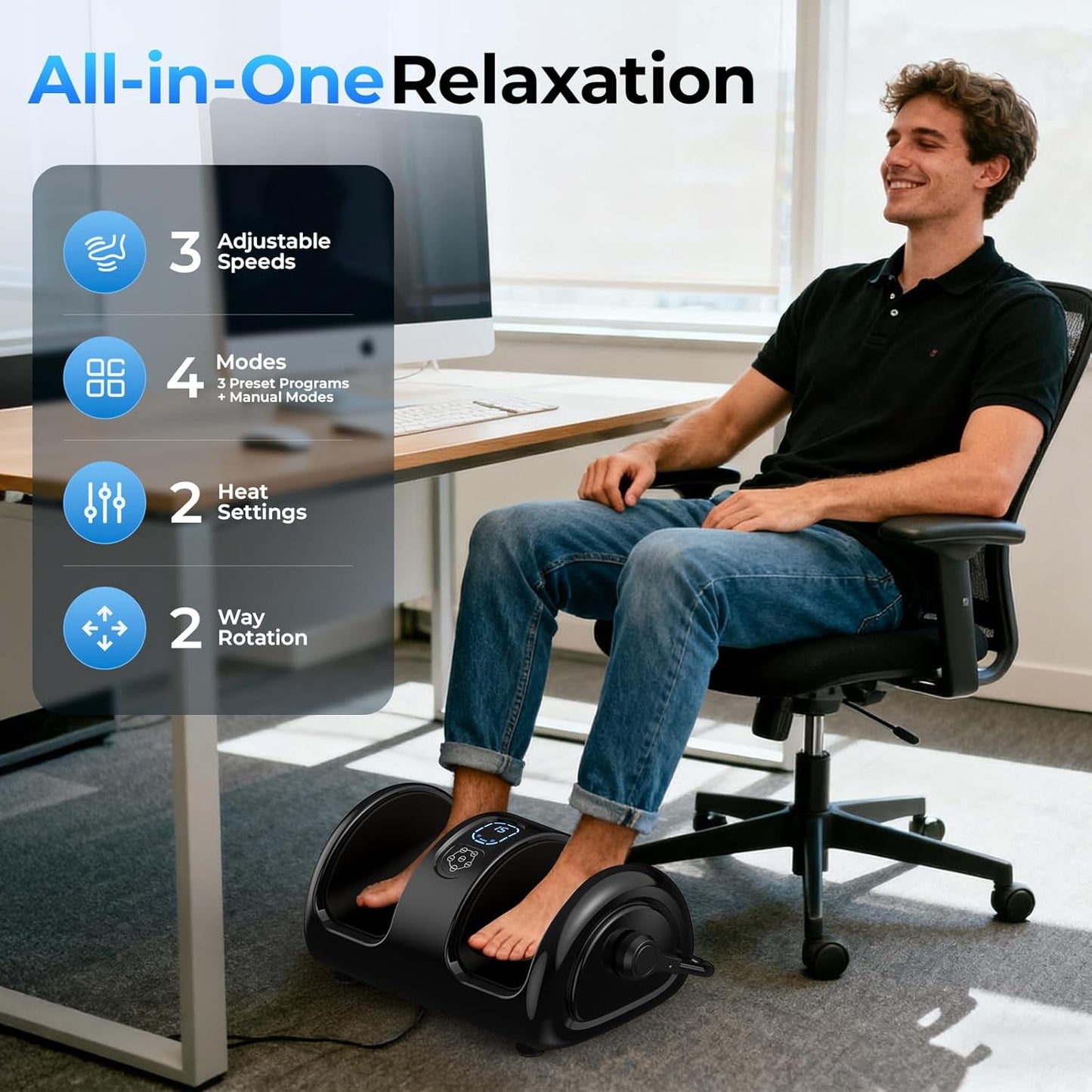 Foot Massager Machine with Heat - Shiatsu Deep Kneading for Foot Relaxation, 3 Speed & 4 Modes, Versatile Control Methods, Gift for Men Women