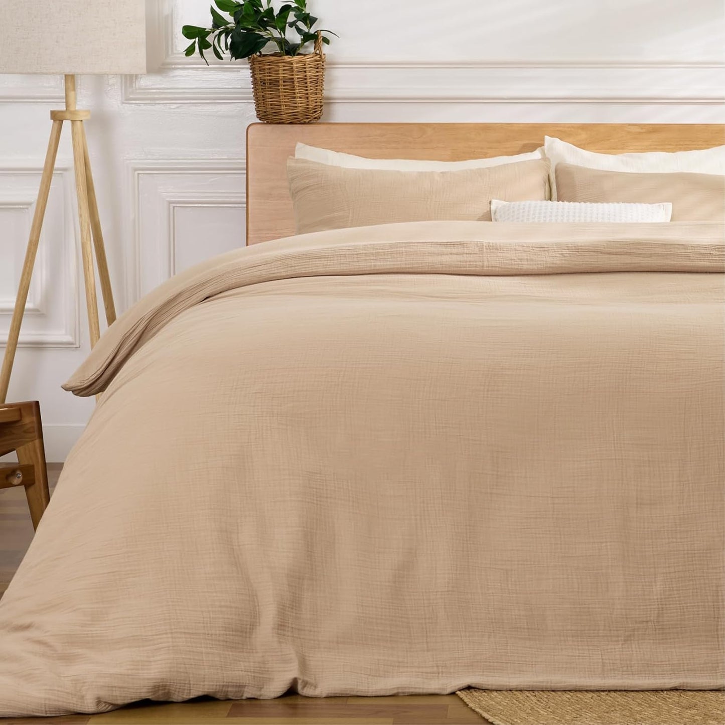 100% Sandwashed Cotton Duvet Cover King, Soft King Size Duvet Cover Set 3 Pieces with Zipper Clousre & Corner Buttons (Linen, King 104 x 90)