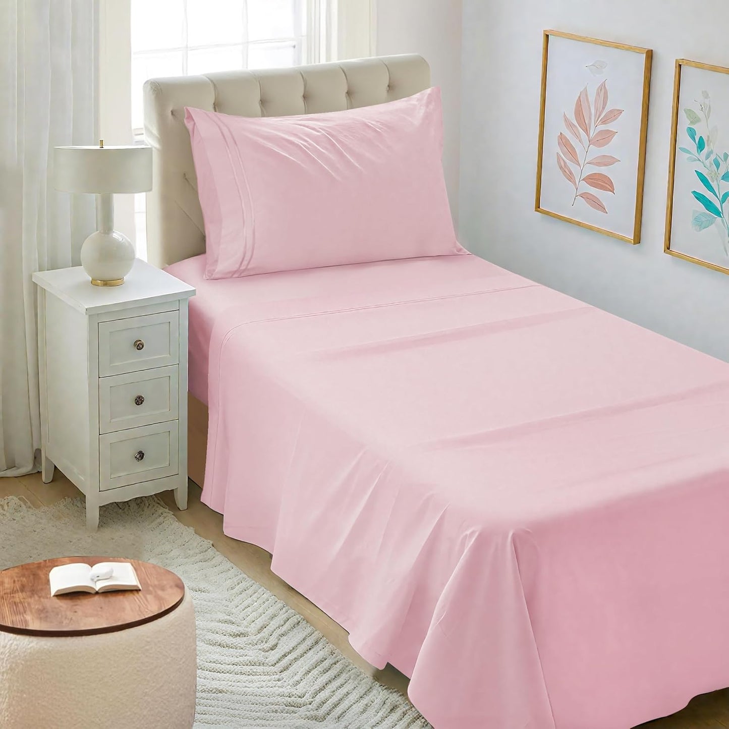 Mejoroom Twin XL Sheet Set - Hotel Luxury Microfiber Sheet & Pillowcase Sets Fits College Dorm Room Mattress - Soft, Breathable, Wrinkle & Fade Resistant - 3 Piece (Blush Pink)