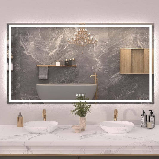72"X40" LED Bathroom Mirror with Front Lights and Backlit, Anti-Fog, Dimmable, Shatter-Proof Tempered Glass, Lighted Bathroom Vanity Mirror for Wall with 3 Colors, Memory Function