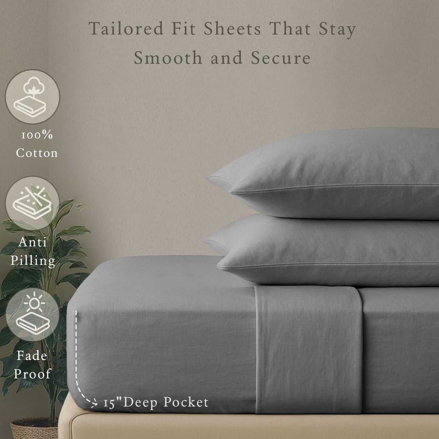 Threadmill - 5 Star Hotel Twin Sheet Set 100% Cotton Sheets, 500 Thread Count, Deep Pocket, Snug Fit, Soft & Crisp Best Bedding Sheets Set 3 Piece Set (Twin, Dark Gray)