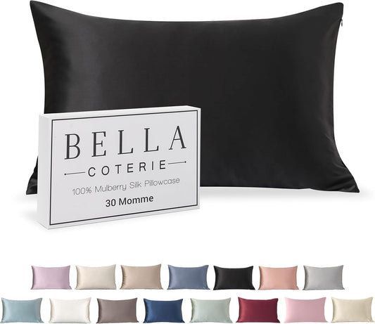 Bella Coterie Luxury Silk Pillowcase for Hair and Skin | 30 Momme | 100% Pure 6A Mulberry Silk | Super Soft | Perfectly Plush [King, Jet Black]