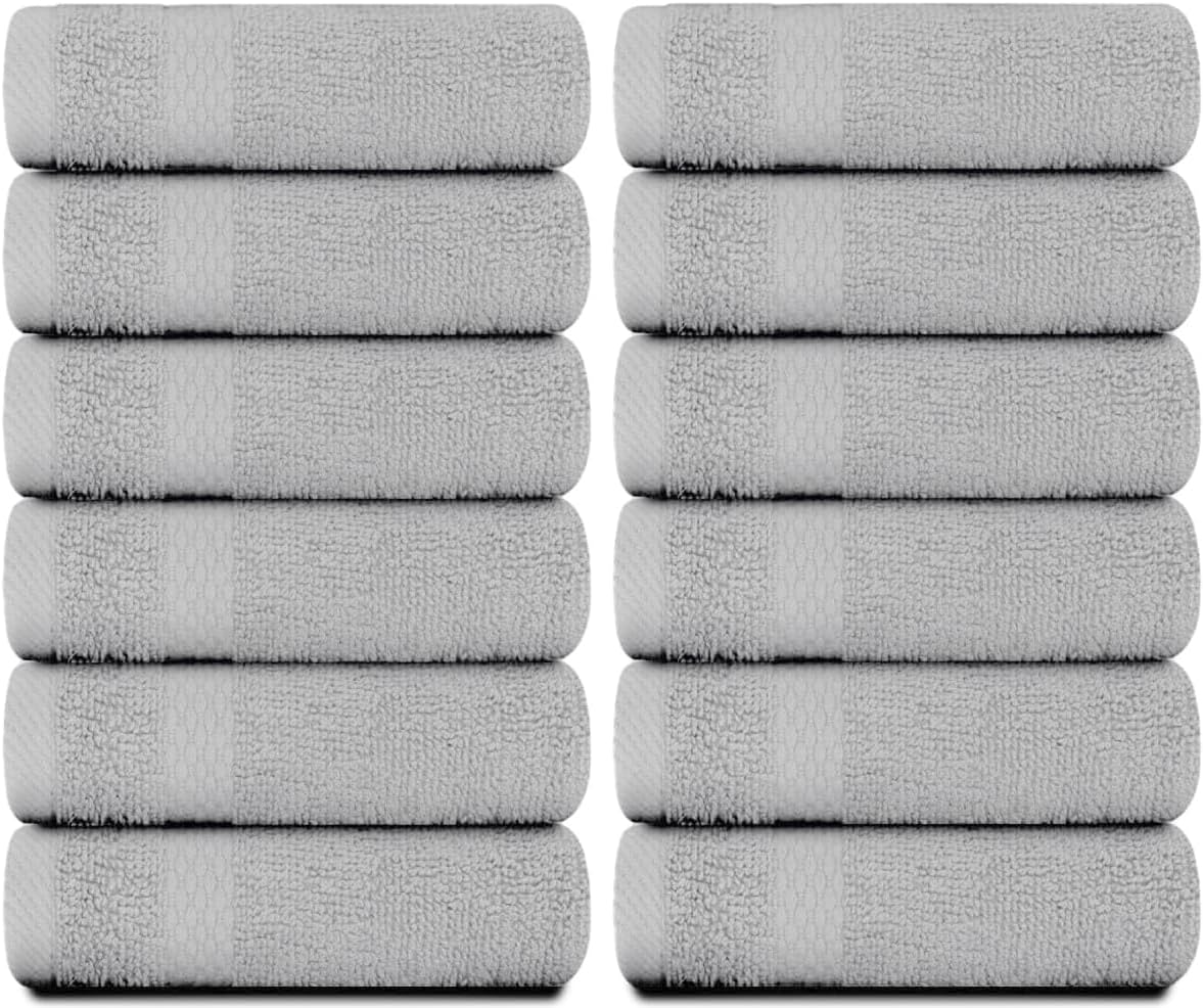 White Classic Luxury Cotton Washcloths 13x13 Inch - 650 GSM Turkish Cotton | Hotel, Spa, Bathroom Face Towel | 12 Pack, Dolphin Gray