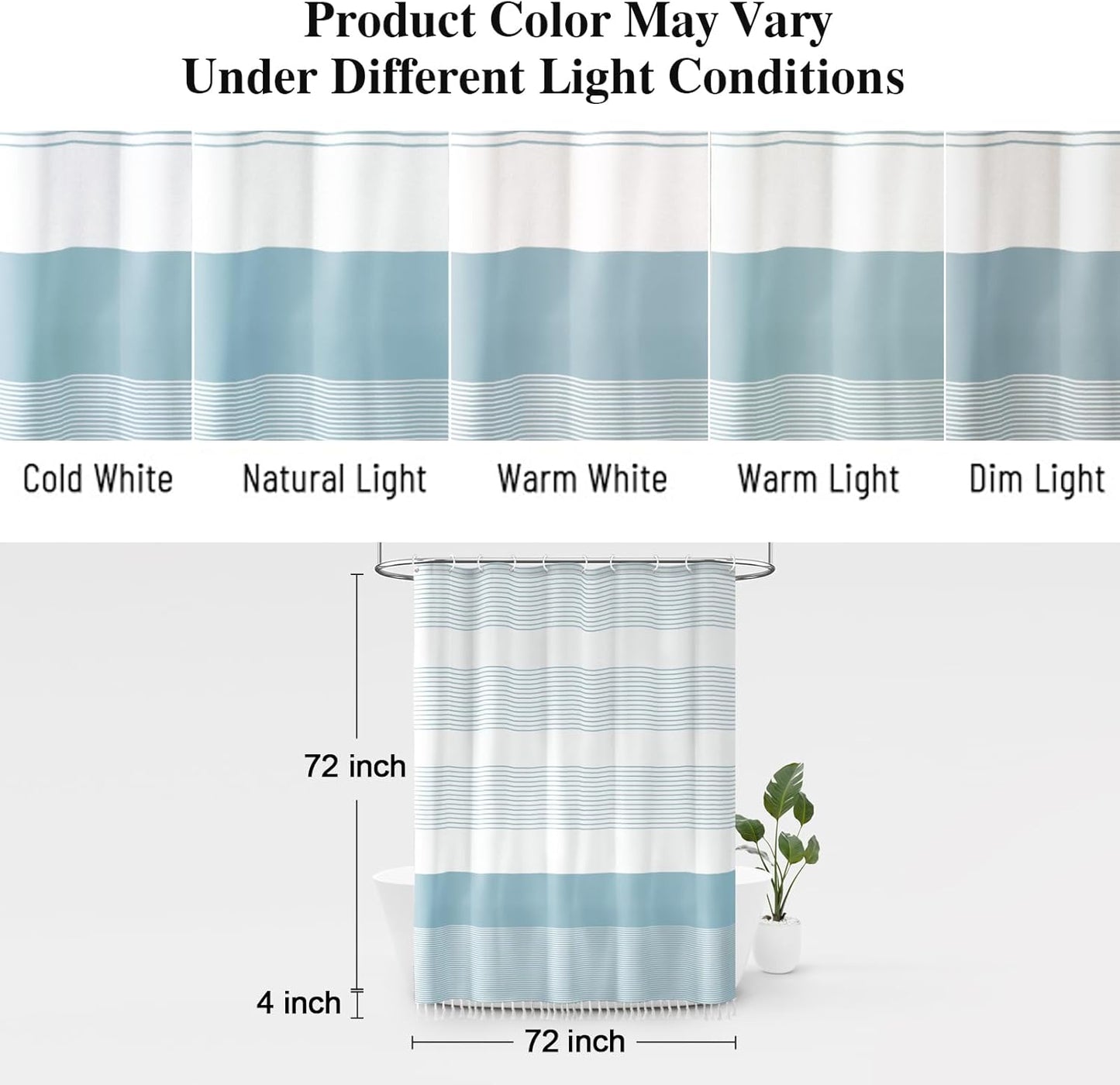 Awellife Blue Shower Curtain Beach Ocean Coastal Nautical Shower Curtain for Bathroom Stripe Tassel 72 X 72 Inches Cotton