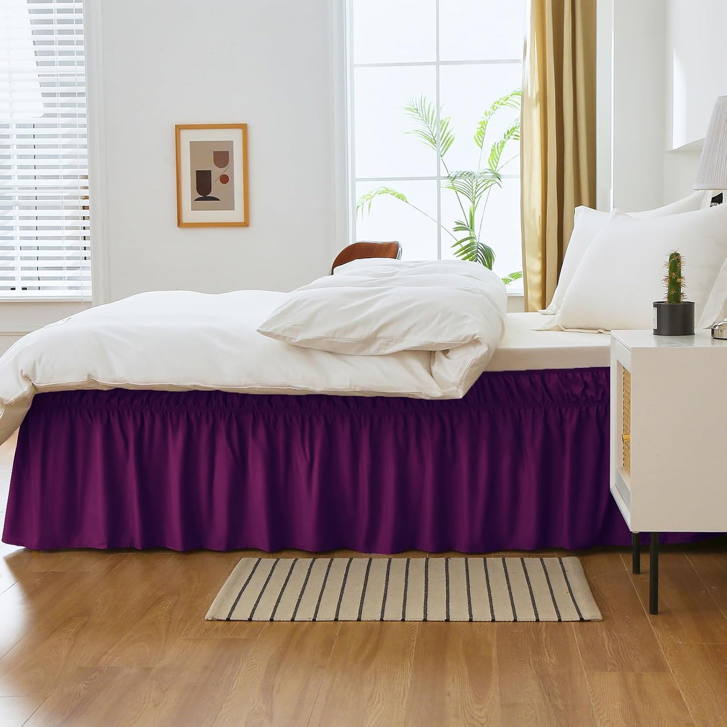 MEILA Full Bed Skirt, Wrap Around Ruffle Bed Skit for Full Beds with 18 inch Drop, Elastic Dust Ruffles Easy Fit Wrinkle & Fade Resistant, Purple