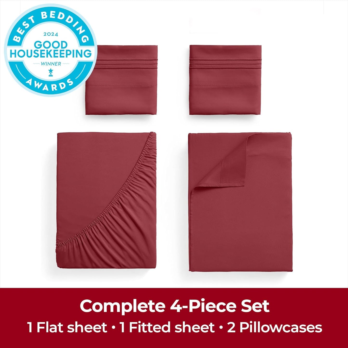 Mellanni Extra Deep King Sheets - 4 PC Iconic Collection Bedding - Hotel Luxury, Ultra Soft, Cooling Bed Sheets - Wrinkle, Fade, Stain Resistant (King, Brick Red)