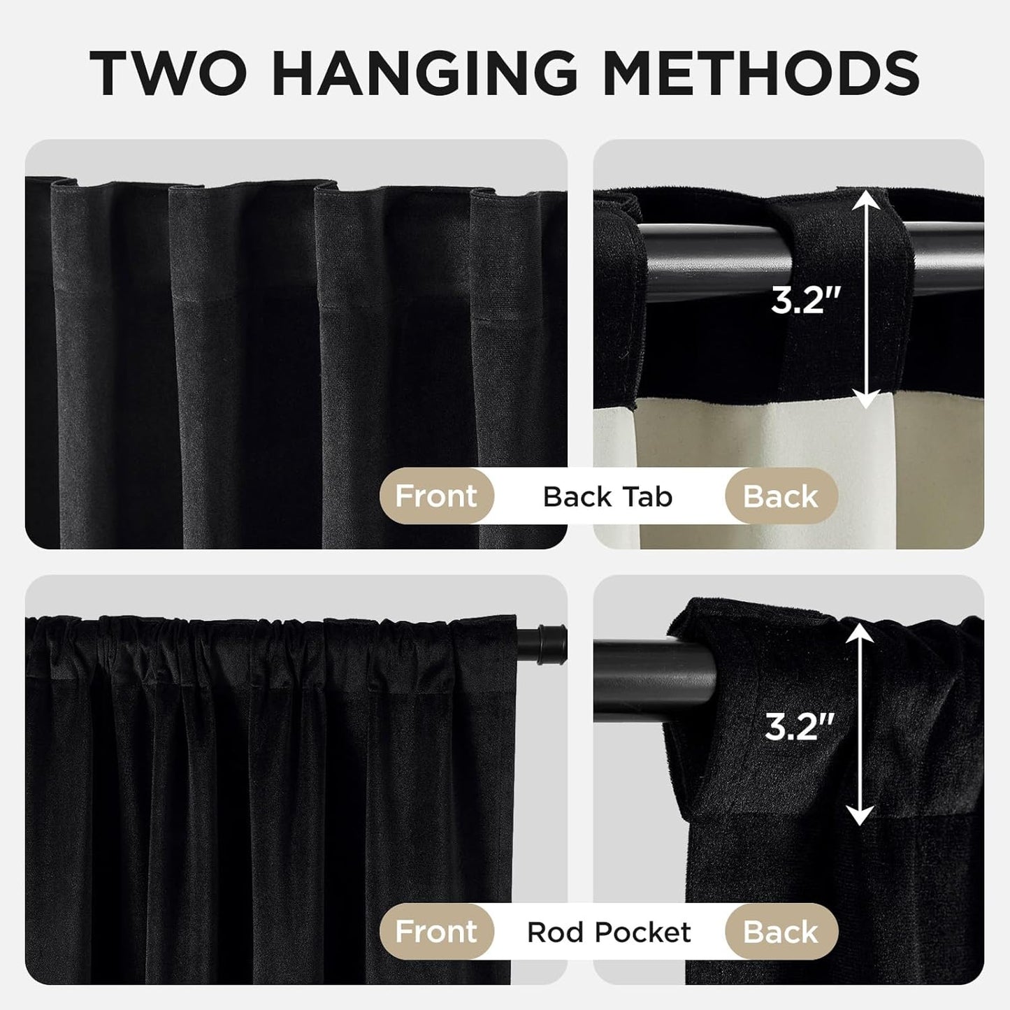 Joydeco Customized Curtains, 100% Blackout Curtains for Bedroom and Living Room, Heavy Duty Luxury Thermal Insulated Black Velvet Curtains Rod Pocket & Back Tab 1 Panel, Custom Size