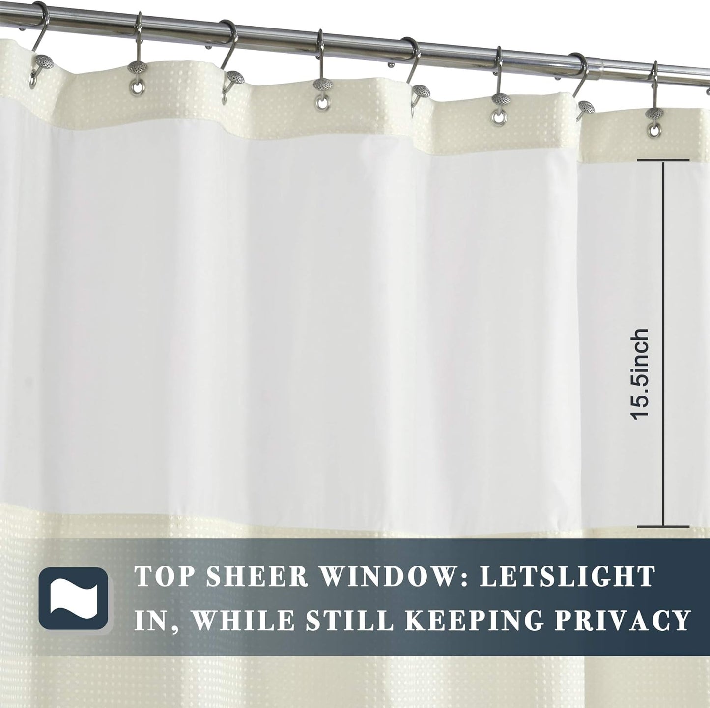 N&Y HOME Extra Long Cream Waffle Weave Shower Curtain with Snap-in Fabric Liner & Hooks Set - 71" x 84", Hotel Style & Mesh Top Window, Machine Washable - 71x84 Inches, Cream