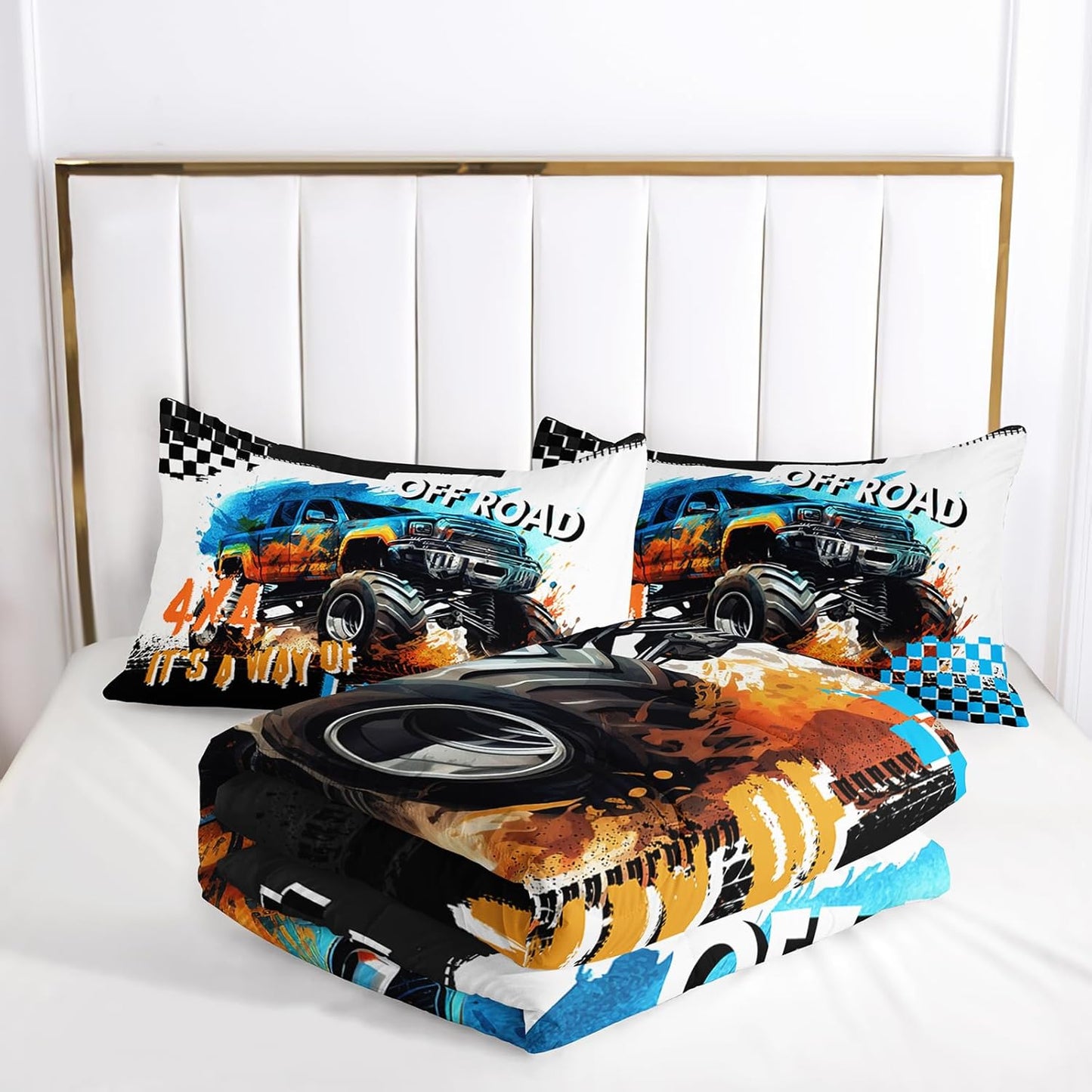 Off Road Truck Comforter Full Size for Boy，Off Road Truck Bedding Full Size，with 1 Comforter with 2 Pillow Case，Off Road Truck Bedroom Decor