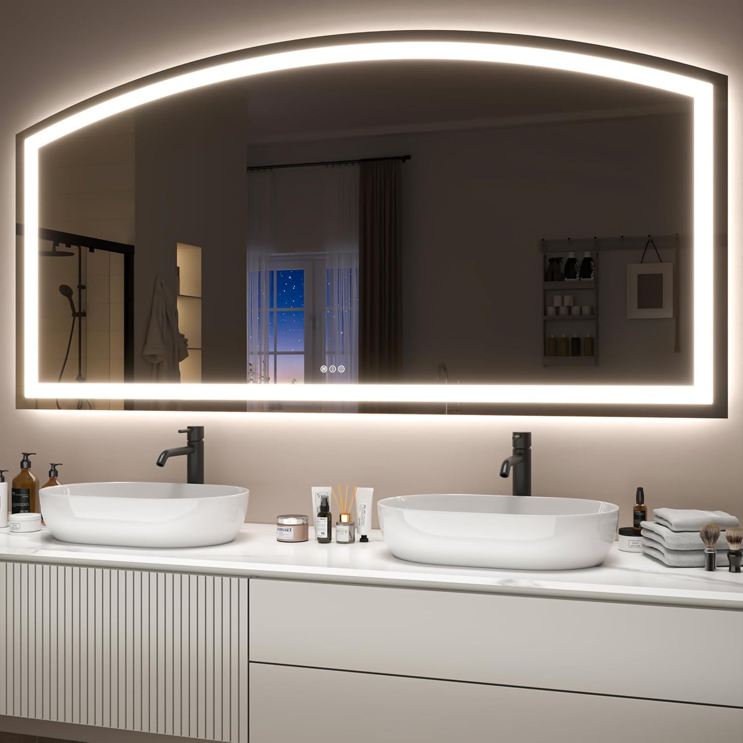 Hasipu 72x36 Inch LED Bathroom Mirror Arch Vanity Mirror with Lights Frontlit Smart Touch Sensor Dimmable 3 Colors Temperature Shatterproof Wall-Mounted Vanity Mirror Metal Frame