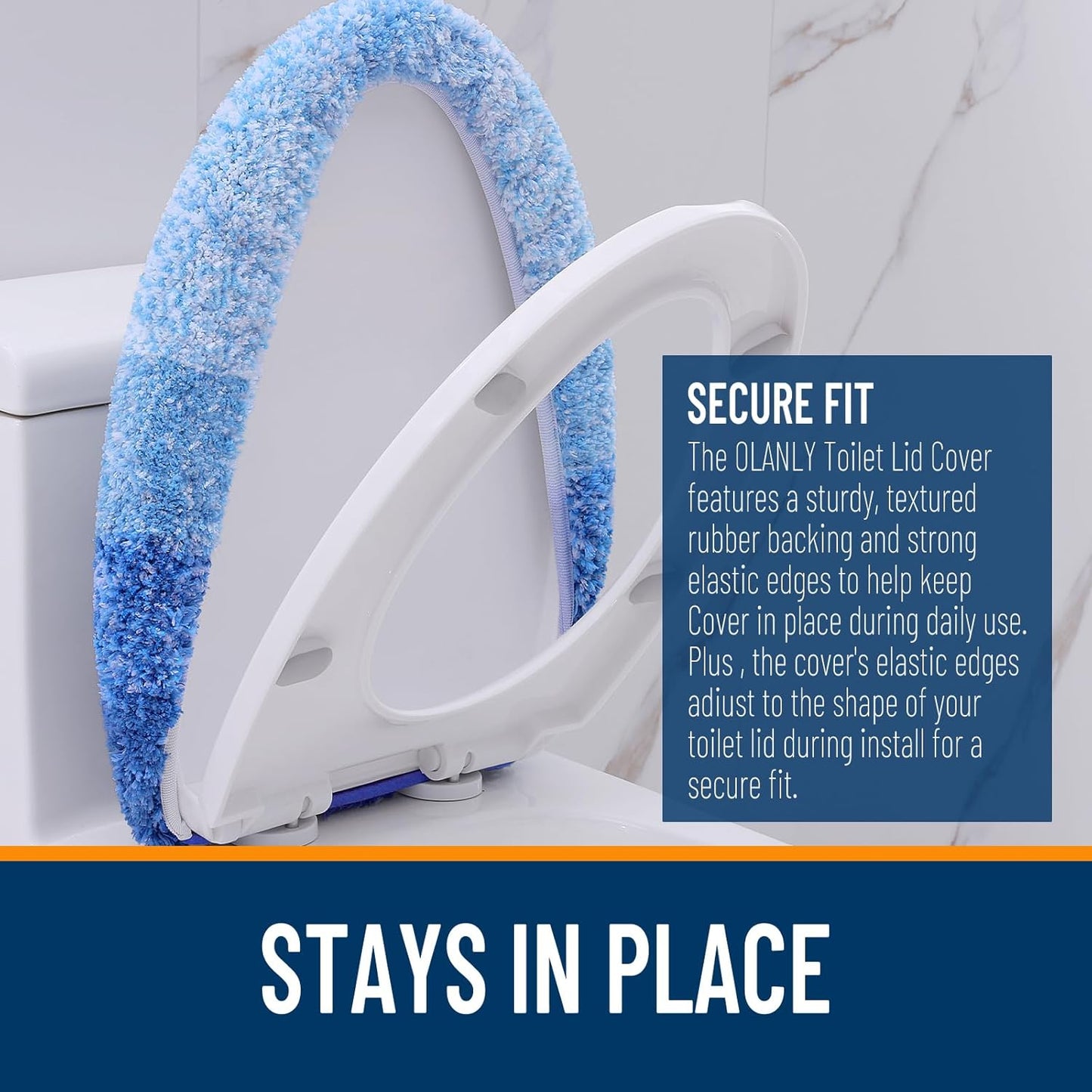 OLANLY Soft Microfiber Bathroom Toilet Lid Cover, Machine Washable Covers, 17.5x15, Stays in Place Rubber Backing, Fits Most Round, Elongated and Oblong Lids, Accessories Decor, Light Royal Blue