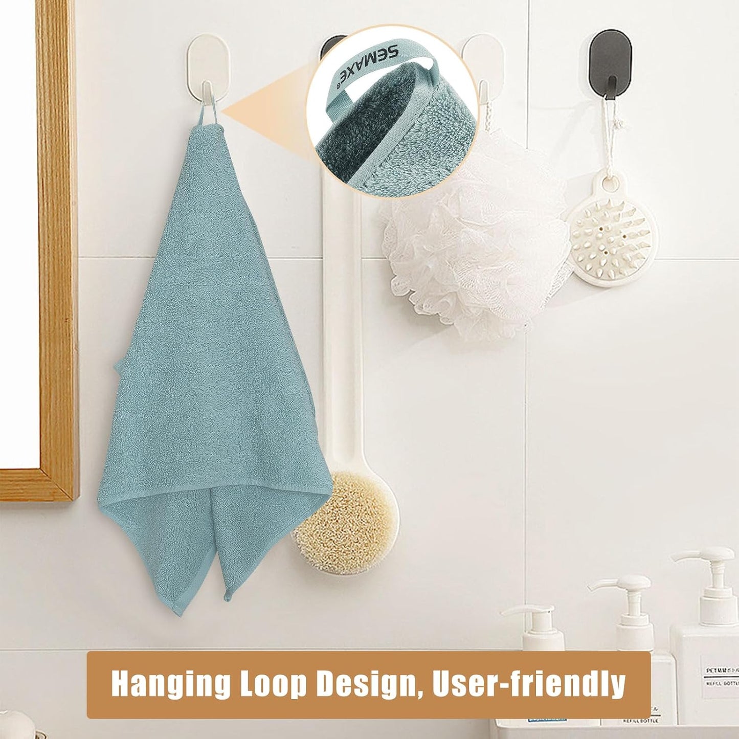 SEMAXE 12 Pack Hand Towels for Bathroom, 100% Cotton Towels with Hanging Loops, Soft and Highly Absorbent, Hand Towel Set for Gym, Shower, Hotel, Spa and Kitchen, Blue
