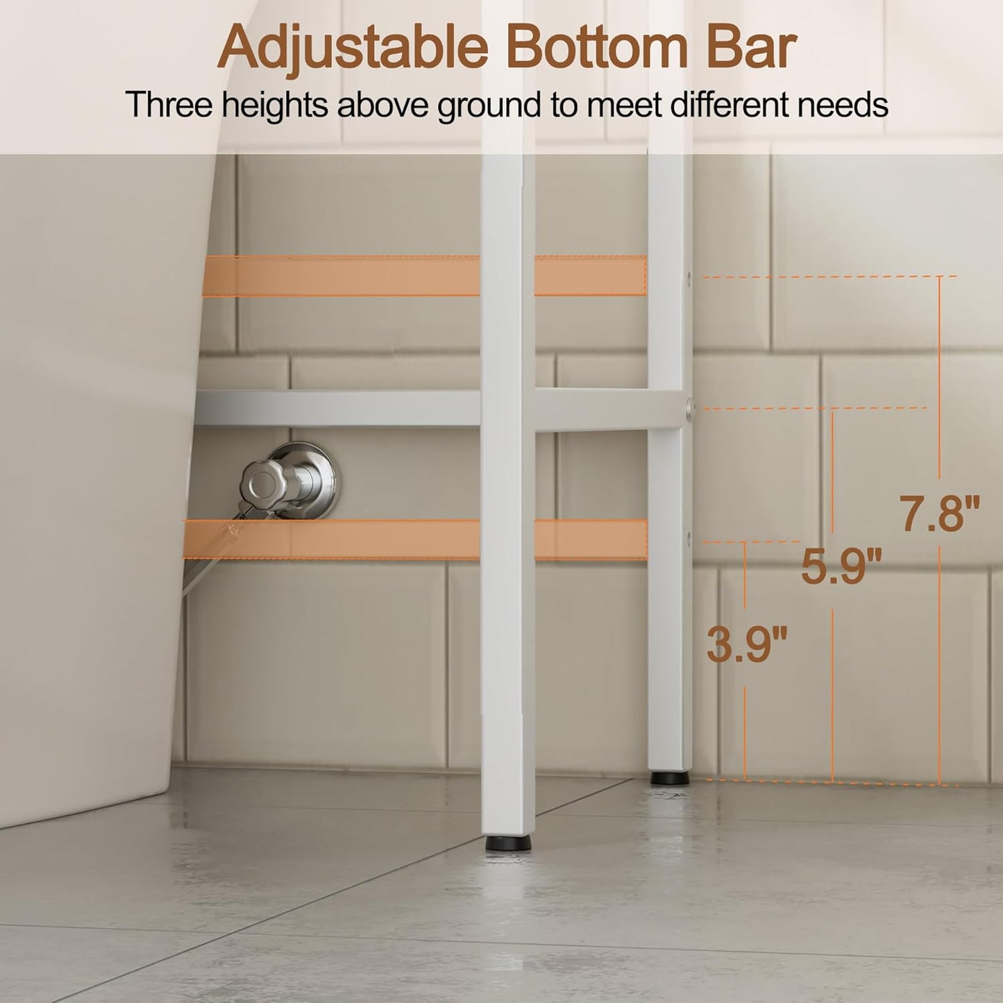 3-Tier Over The Toilet Storage, Bathroom Organizer, Space-Saving, Above Toilet Storage Rack with 4 Hooks and Paper Holder, Metal Shelf, White