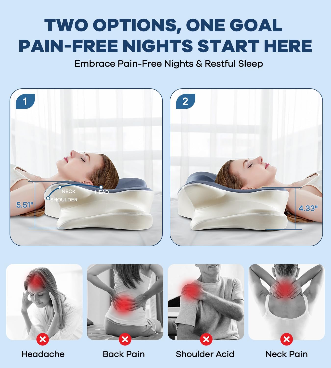 DONAMA Cervical Pillow for Neck and Shoulder,Contour Memory Foam Pillow,Ergonomic Neck Support Pillow for Side Back Stomach Sleepers with Pillowcase-King Size