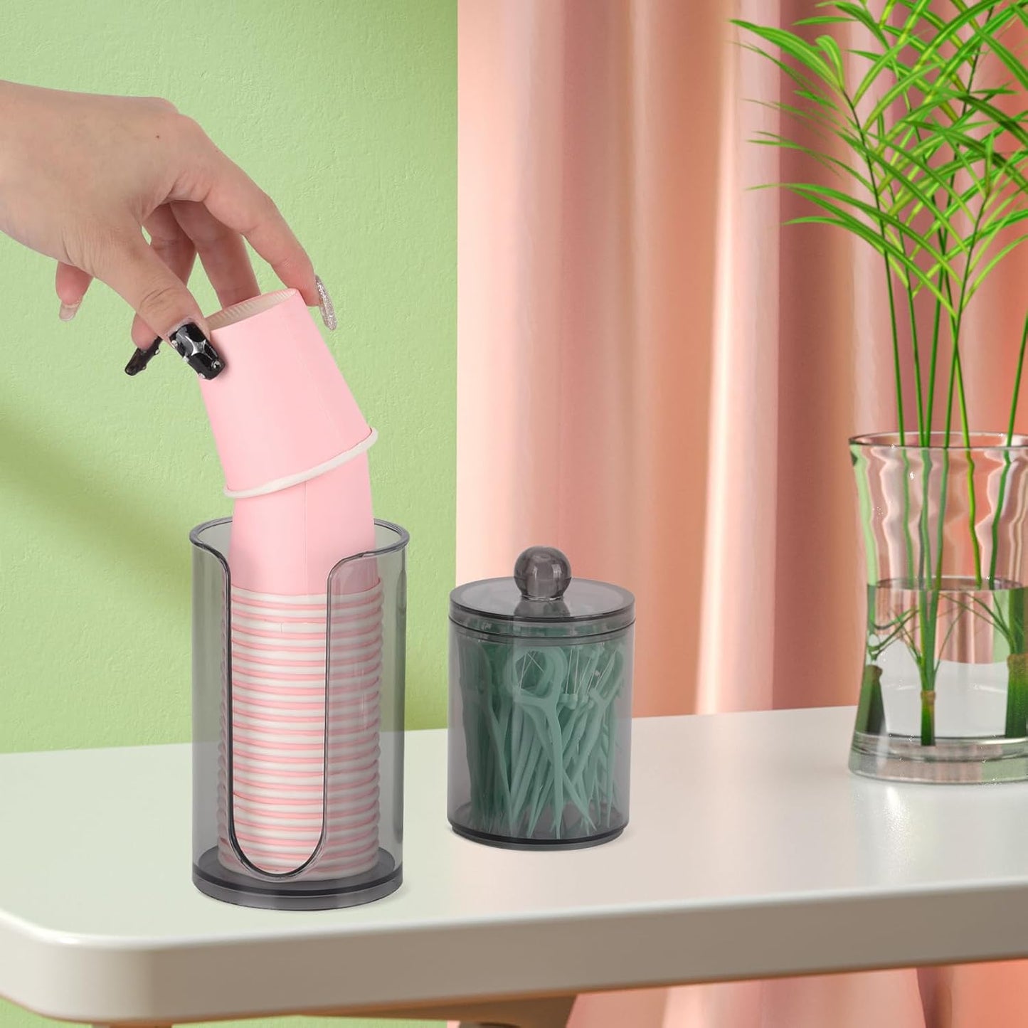 LoveBB 3oz-5oz Bathroom Cup Dispenser with 10oz Qtip Holder, Small Disposable Paper Cup Holder Bathroom Accessories for Rinsing/Mouthwash Cups, Black