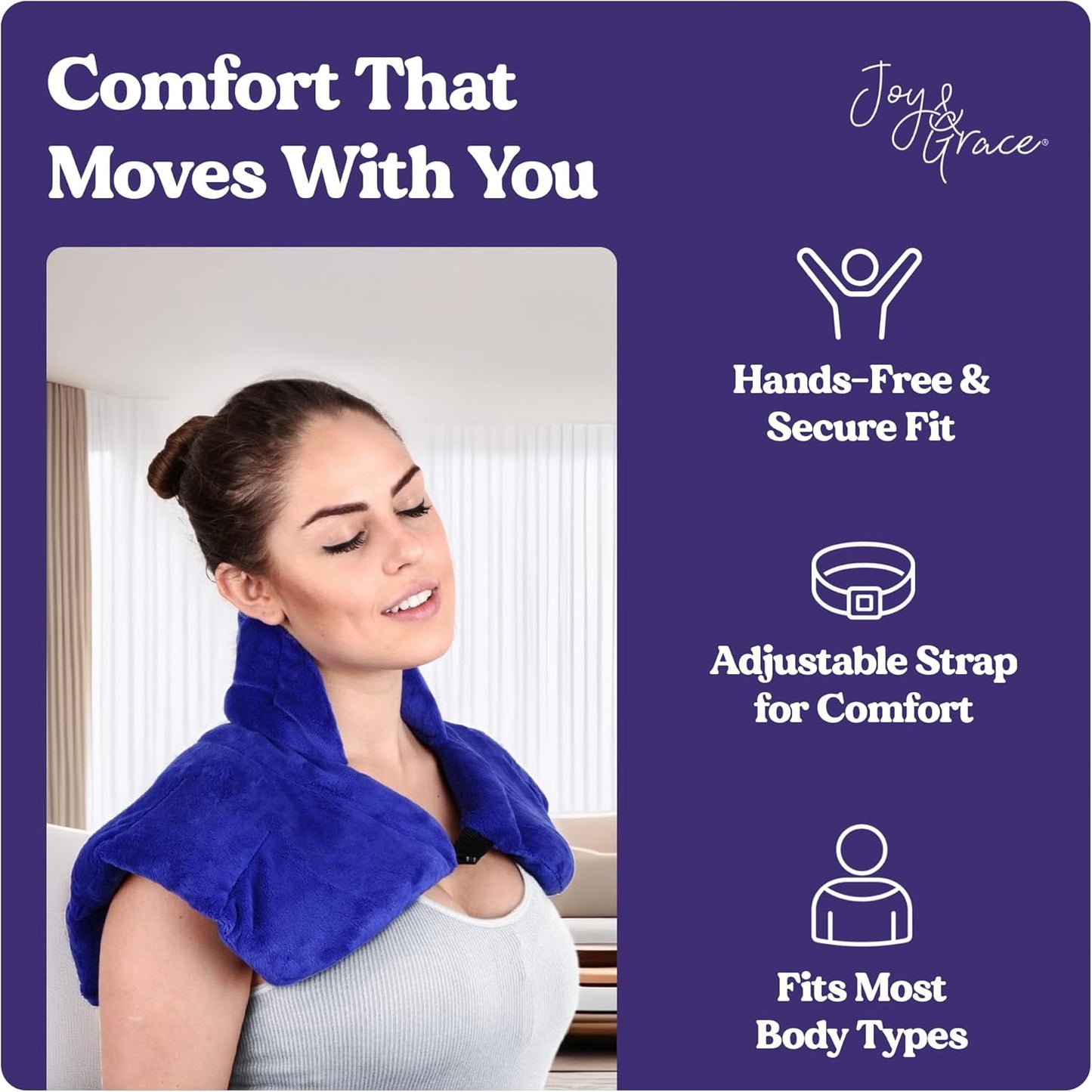 Microwavable Heating Pad for Neck, Shoulders, and Back by Joy & Grace | 5 Lb Weighted Neck & Shoulder Wrap | Moist Heat Therapy Pack for Relaxation and Comfort | Soft Micro-Mink Cover | Unscented Blue