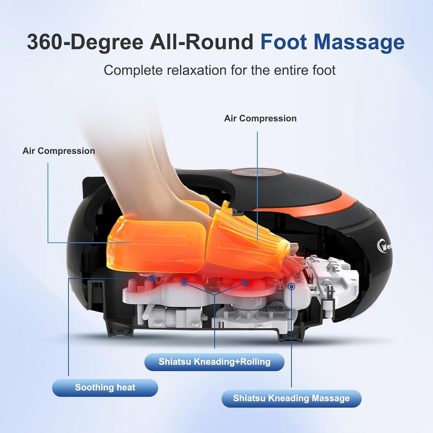 Shiatsu Foot Massager Electric Feet Massage Machine Deep Kneading Relief for Plantar Fasciitis, Air Compression, 3 Heat Levels Relax for Home Office Use, Christmas Gifts for Women Mom Dad Black