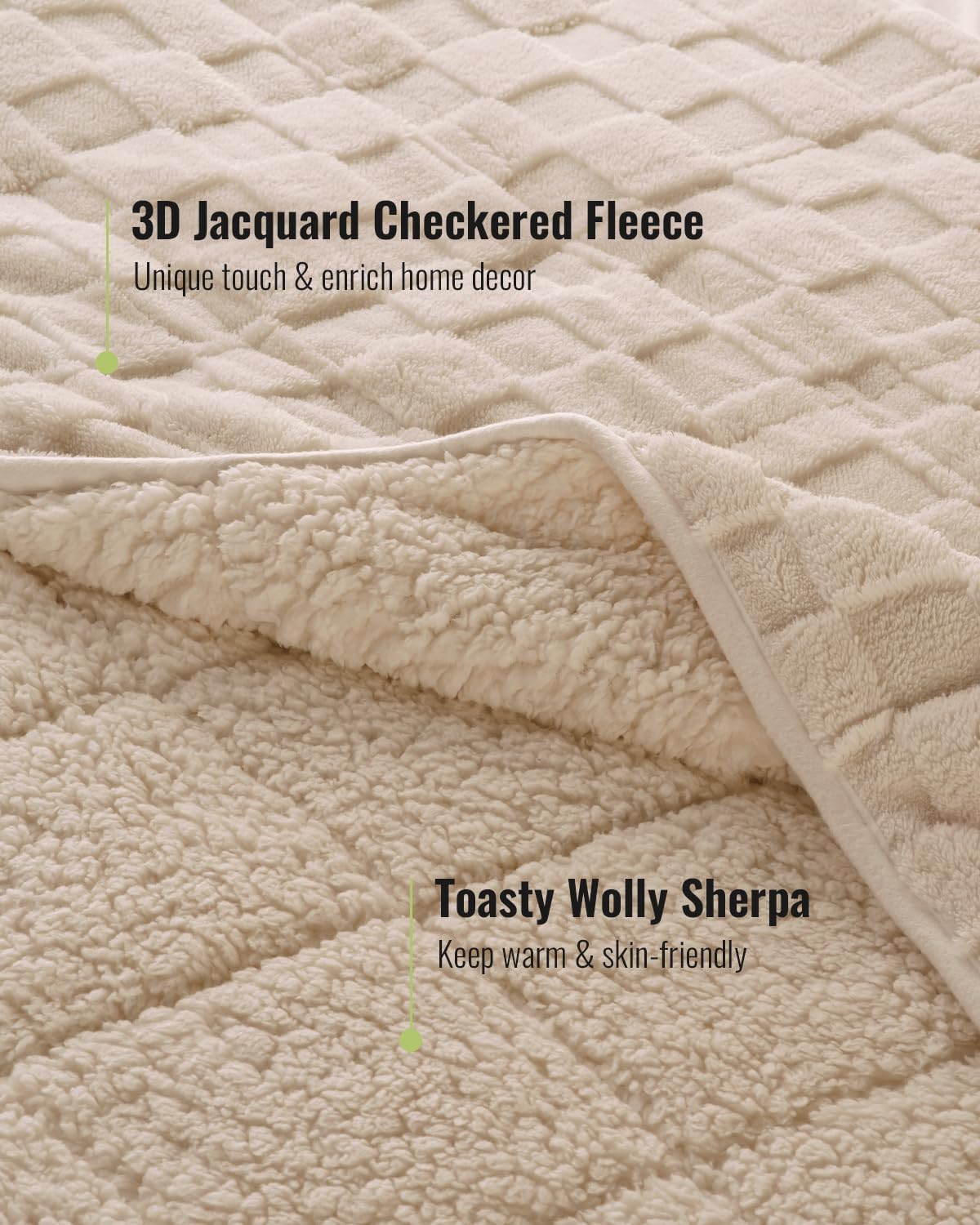 Uttermara Sherpa Fleece Weighted Blanket Queen Size(20lbs, 60" x 80", Khaki), 3D Jacquard Checkered Warm Sherpa Heavy Blanket for Adults, Soft Fuzzy Weighted Blankets for Couch Bed Sofa