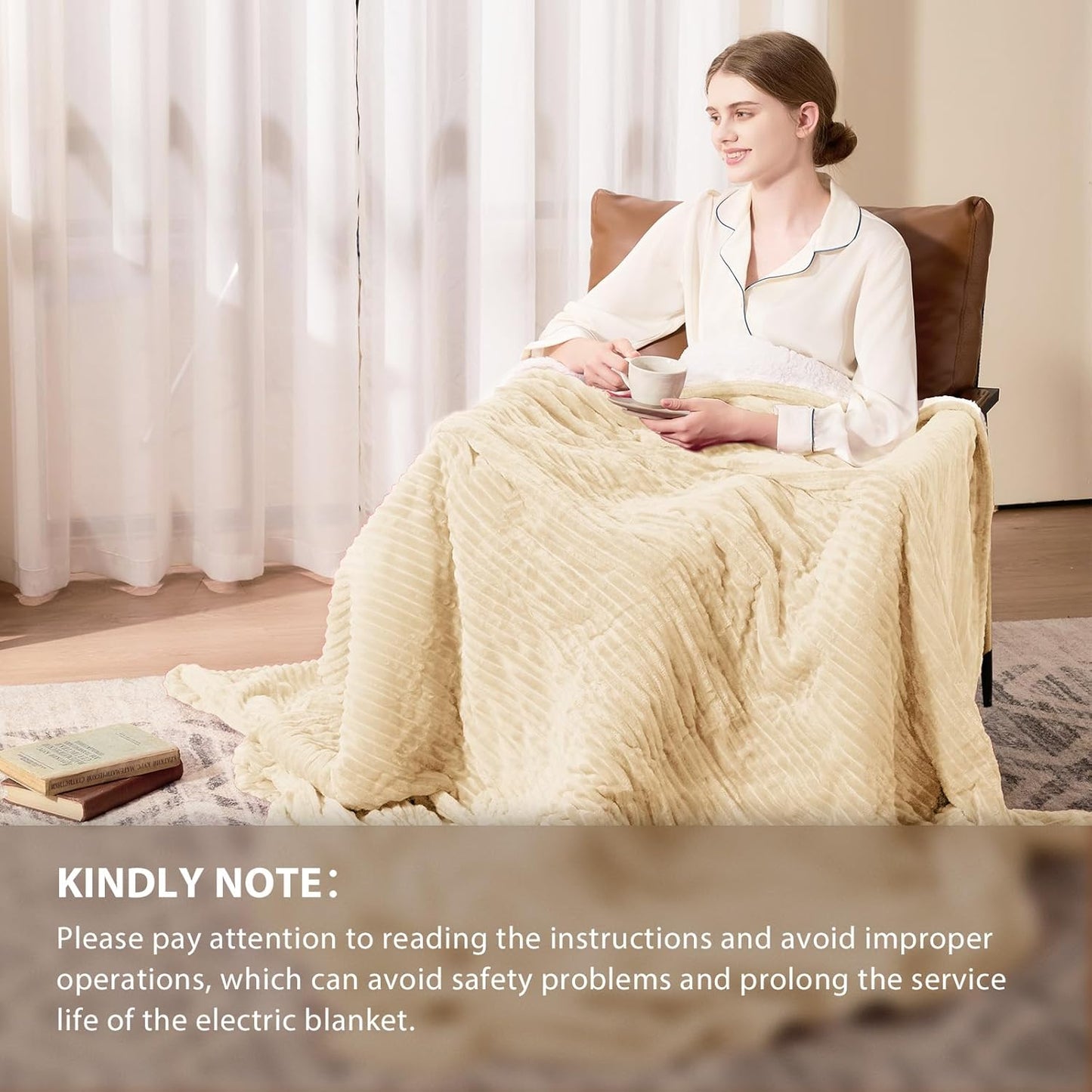 Homemate Electric Heated Blanket King Size - 100"x90" Heating Blanket King Size Dual Control 1/2/4/6/8 Hours Auto-Off 10 Heat Level Over-Heat Protection Soft Flannel Sherpa ETL Certification
