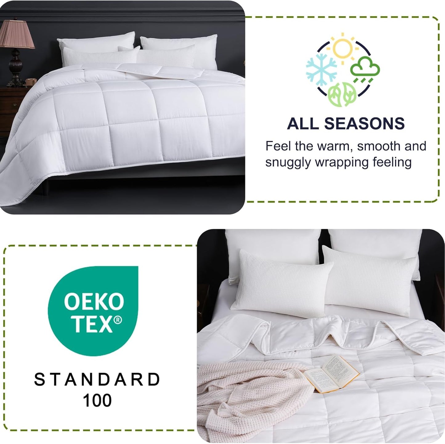YOUR MOON Luxurious All Season Wool Comforter Twin Size 100% Natural Australian Wool Duvet, Hypoallergenic Premium Filled Comforter, Noiseless Jacquard Rayon Derived from Bamboo Shell(White)