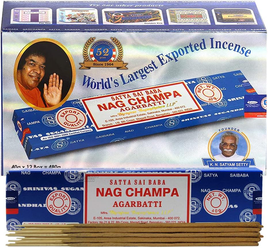 Nag Champa Incense Sticks 40g x 12 and Incense Stick Holder Bundle Insence Insense Satya Incense