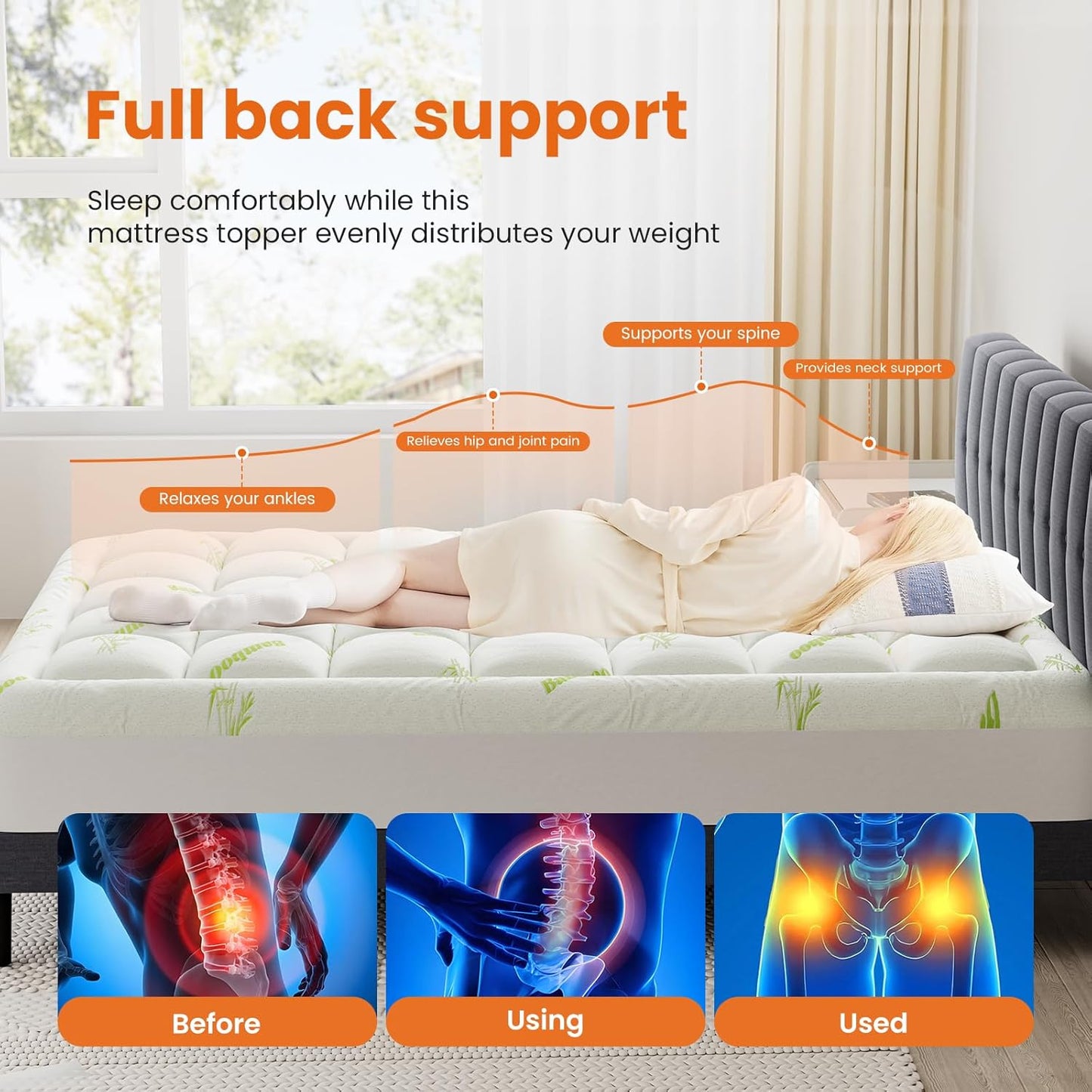 Sweetcrispy Ultra Soft Mattress Topper, Viscose Derived from Bamboo, Thick Pillow Top Mattress Pad with Deep Pockets, Soft Topper for Back Pain Relief, Breathable Cooling Material for Hot Sleepers