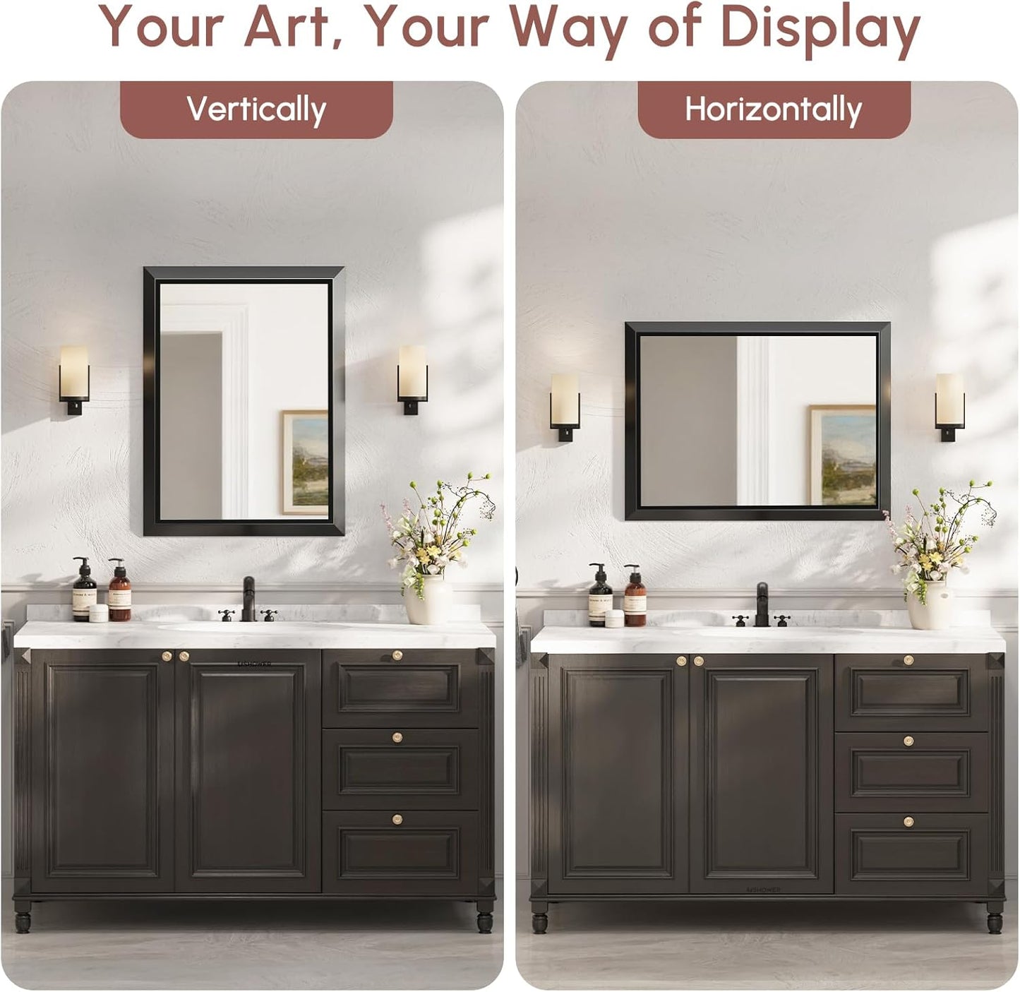 USHOWER Black Bathroom Mirrors for Over Sink, 24x32 Inch Beveled Rectangular Bathroom Vanity Mirror, Brushed Thick Aluminum Framed, Anti-Rust, 4mm Copper-Free Silver Wall Mirror