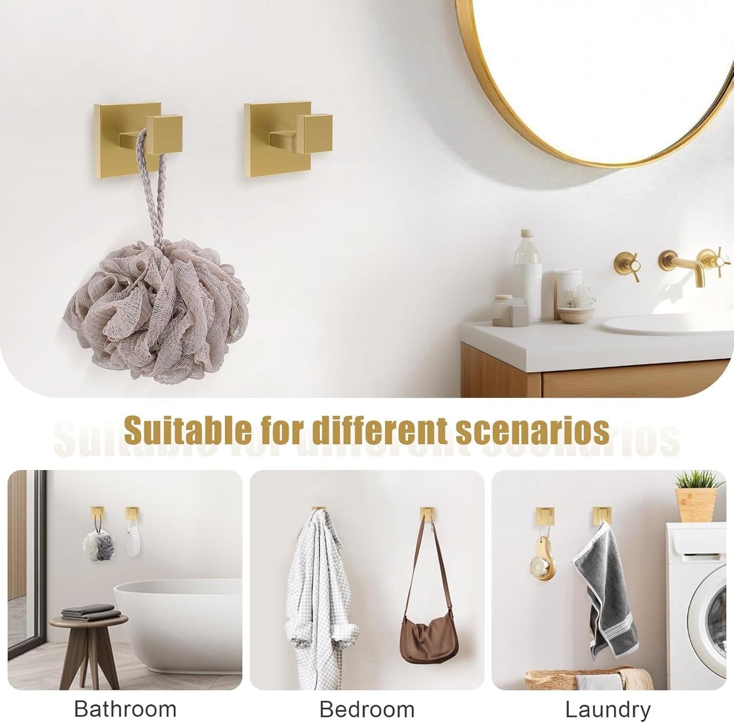TQKAG Brushed Gold Bathroom Hardware Accessories Set 5 Pieces, Double Post Pivoting Toilet Paper Holder Set Stainless Steel Square Bathroom Towel Bar Holder Set Wall Mounted