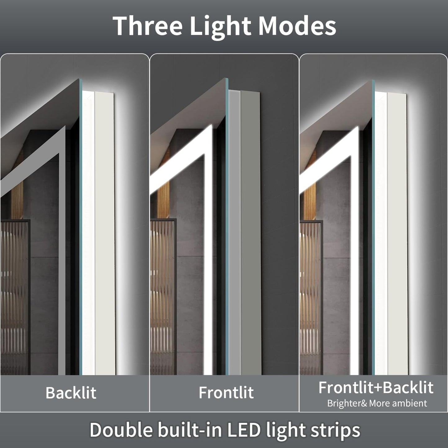 LED Mirror for Bathroom, 48x36 Inch Backlit + Front Lighted Bathroom Vanity Mirror with Lights for Wall, Double Light Strips, 3 Colors, Shatter-Proof, Anti-Fog and Brightness Memory