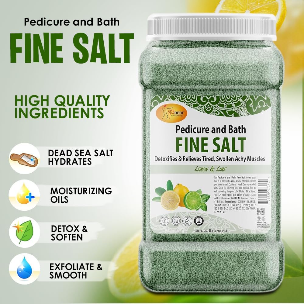 SPA REDI - Detox Foot Soak Pedicure and Bath Fine Salt, Lemon and Lime,128 Oz - Made with Dead Sea Salts, Argan Oil, Coconut Oil, and Essential Oil - Hydrates, Softens and Moisturizes