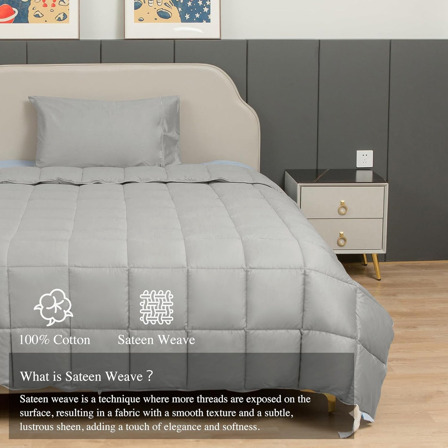 sunflower Oversized King Duvet Insert Comforter Down Alternative Filling Cotton Shell All Season Hypoallergenic Warm Breathable Noiseless Machine Washable 98"x116" with Corner Taps Silver Gray