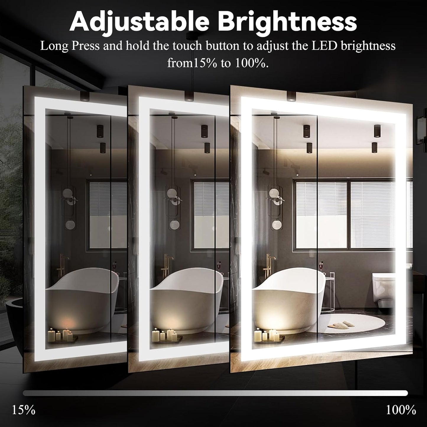 VooBang LED Wall Mounted Mirror with Lights, 40x30 inches Bathroom Mirror, Button to Adjust Lights, Three Lighting Modes, Tempered Glass with Anti-Fog Function, Suitable for Vanity and Bedroom, White