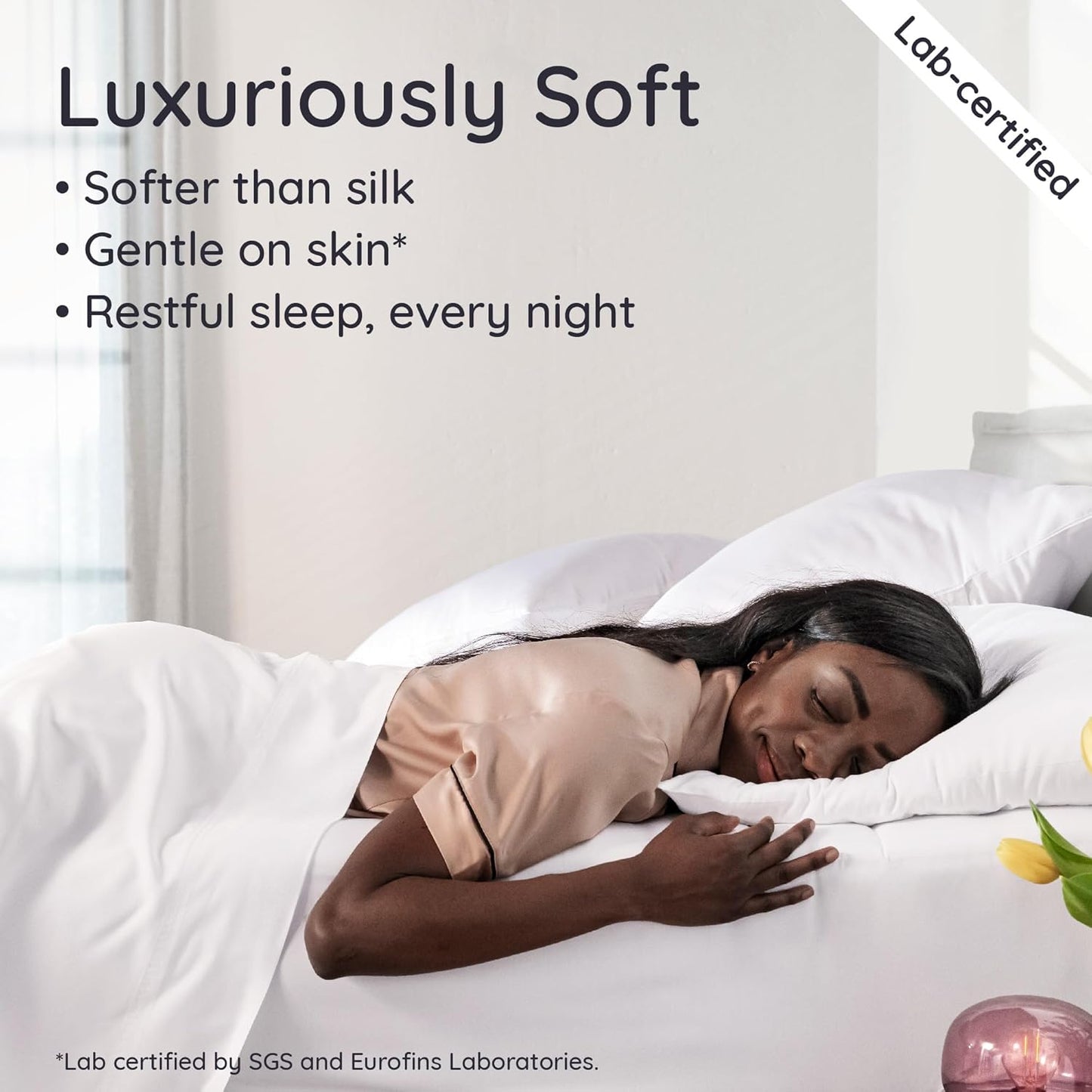 Bambaw 100% Viscose Derived from Bamboo Sheets Queen Size– 6pcs Queen Sheet Set Cooling Sheets, Breathable Bed Sheets, Fits Up to 16'' with Elastic Corner Straps, Super Soft Sheets Queen Size (White)