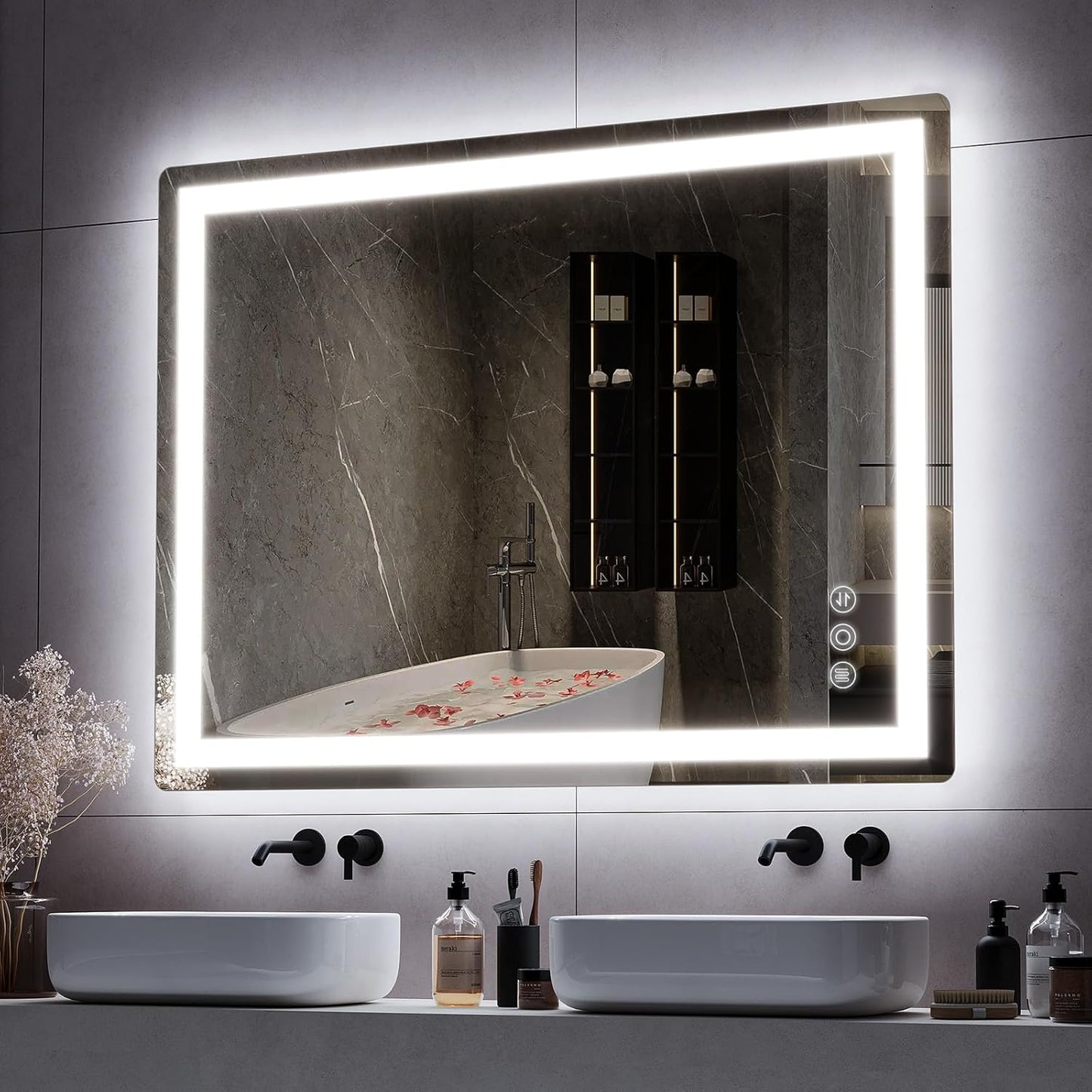 30"x 40" LED Mirror for Bathroom with Frontlit and Backlit, Anti-Fog, 3 Colors Temperature & Dimmable, Wall Mounted Bathroom Mirror