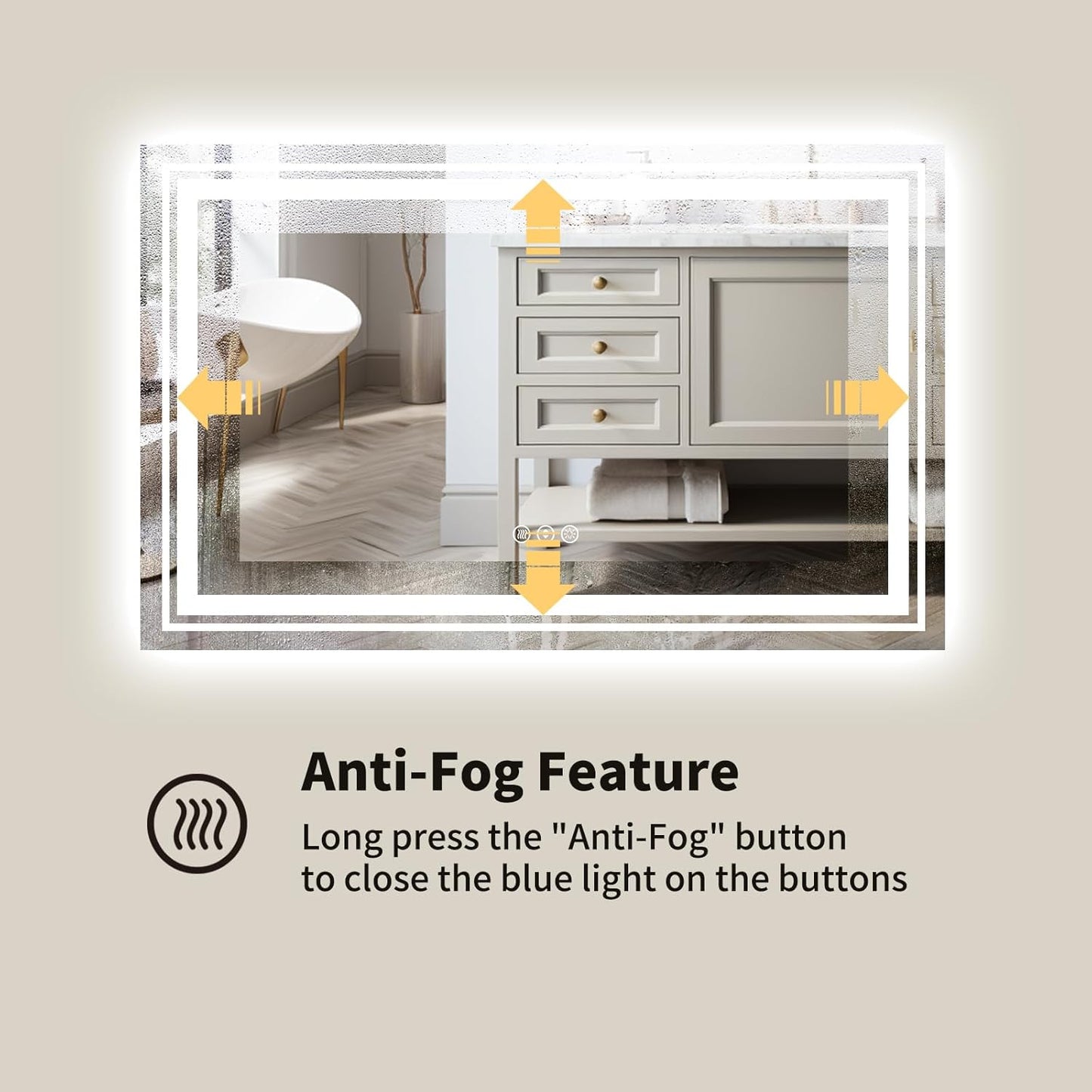 WTTY LED Bathroom Mirror with Backlit and Front Light,40"x24",Stepless Dimmable LED Mirror for Bathroom,Anti-Fog Lighted Bathroom Vanity Mirror Modern for Wall,Memory Function,Shatter-Proof