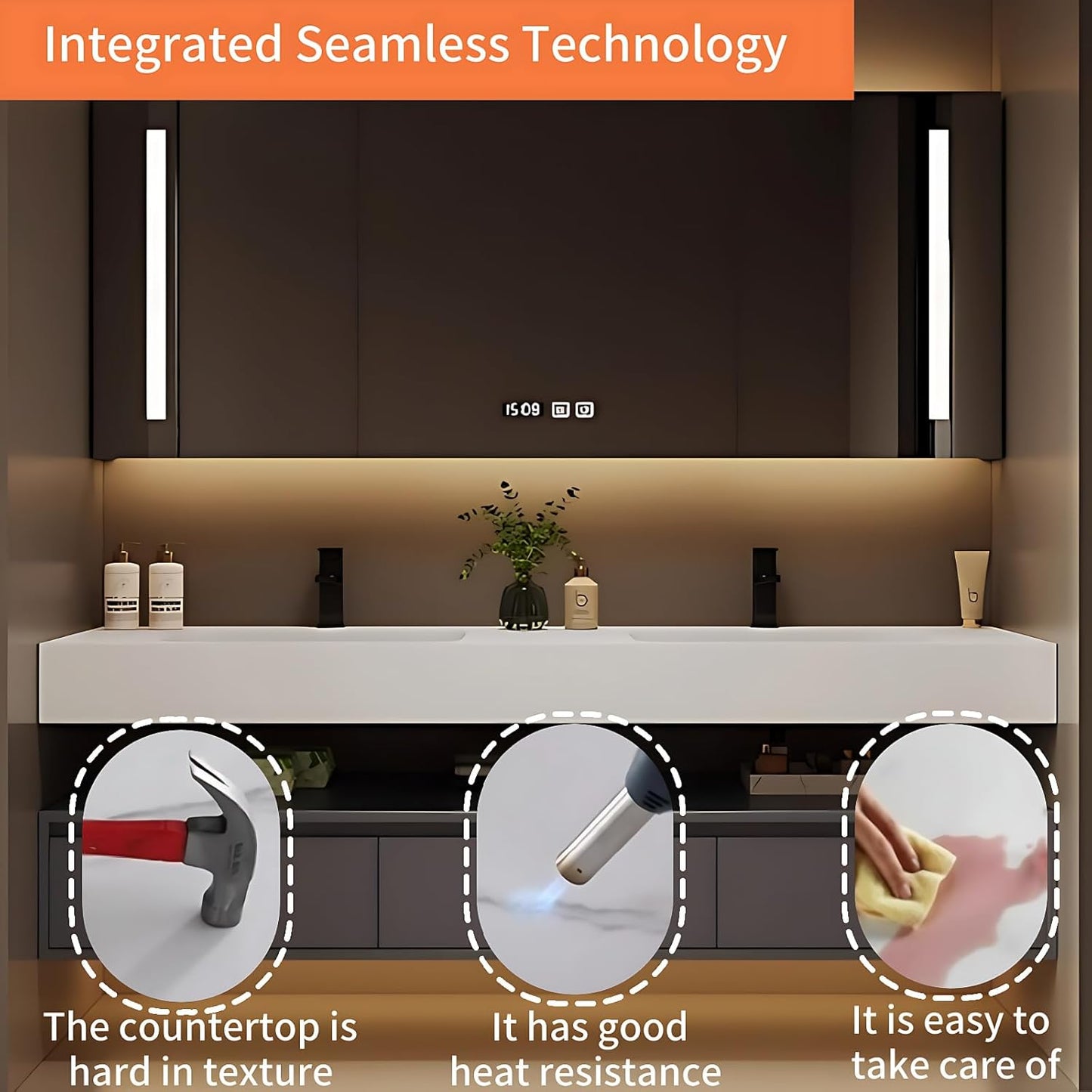 80IN Bathroom Vanity Double Sink - Double Sink Bathroom Vanity Set Include Smart Defogging Bathroom Mirror Cabinet with LED Light Strips, Abundant Storage Space with 3 Drawers (Mirror Cabinet)