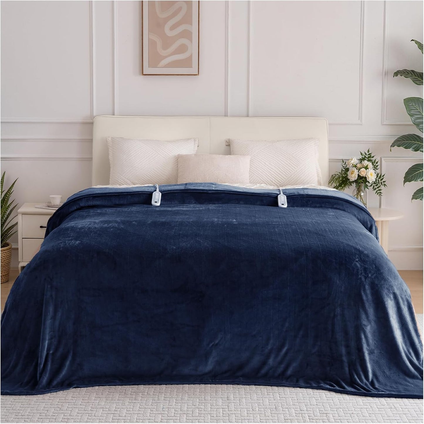 Electric Blanket Queen Size, Heated Blanket Soft Flannel Heating Blanket Queen Size with 10 Hours Auto Off, 8 Heating Levels, Machine Washable ETL Certification (Navy Blue, 84" x 90")