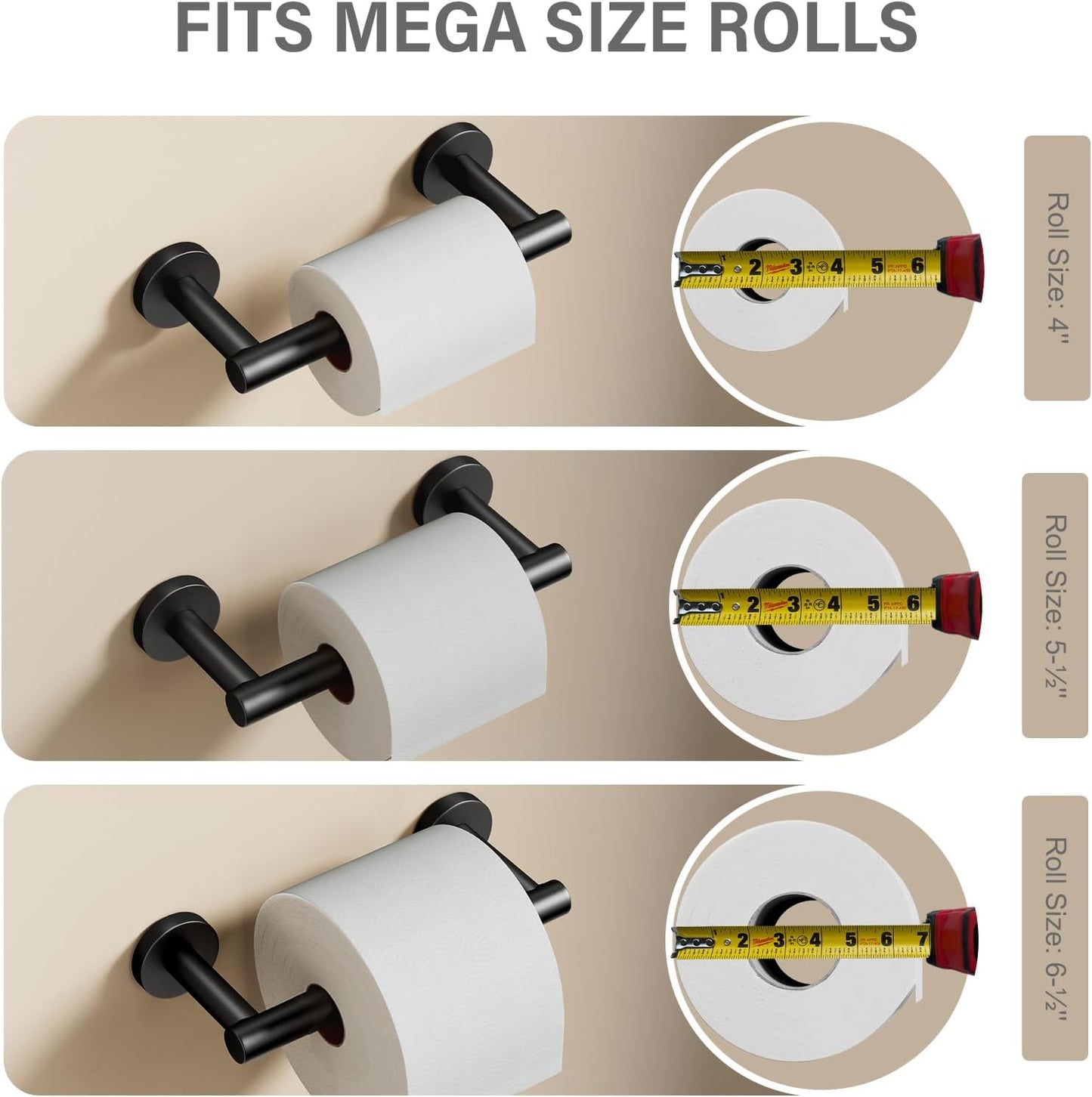 Matte Black Toilet Paper Holder, Stainless Steel Double Post Pivoting Toilet Paper Roll Holder for Bathroom Wall Mount, Commercial Toilet Tissue Dispensers, Fits for Mega Large Roll Paper