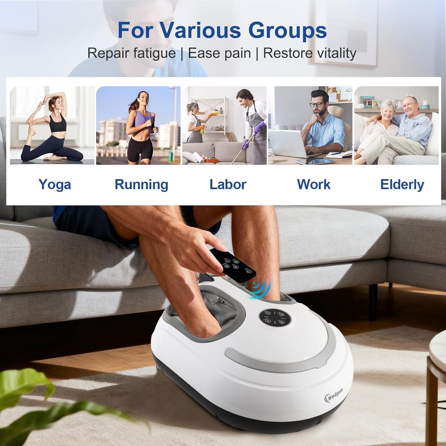 Foot Massager with Heat Shiatsu Feet Massage Machine Deep Kneading Relief for Plantar Fasciitis Air Compression 3 Heat Levels, Relax for Home Office Use, Christmas Gifts for Women Mom Dad White