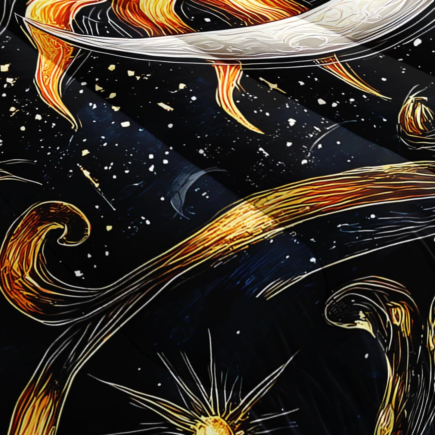 Sun and Moon Bedding Set King Size,Yellow Galaxy Celestial Bedding for Kids Boys Girls Teens Room Boho Decor,Black and Yellow Fluffy Comforter Sets with 2 Pillowcases.