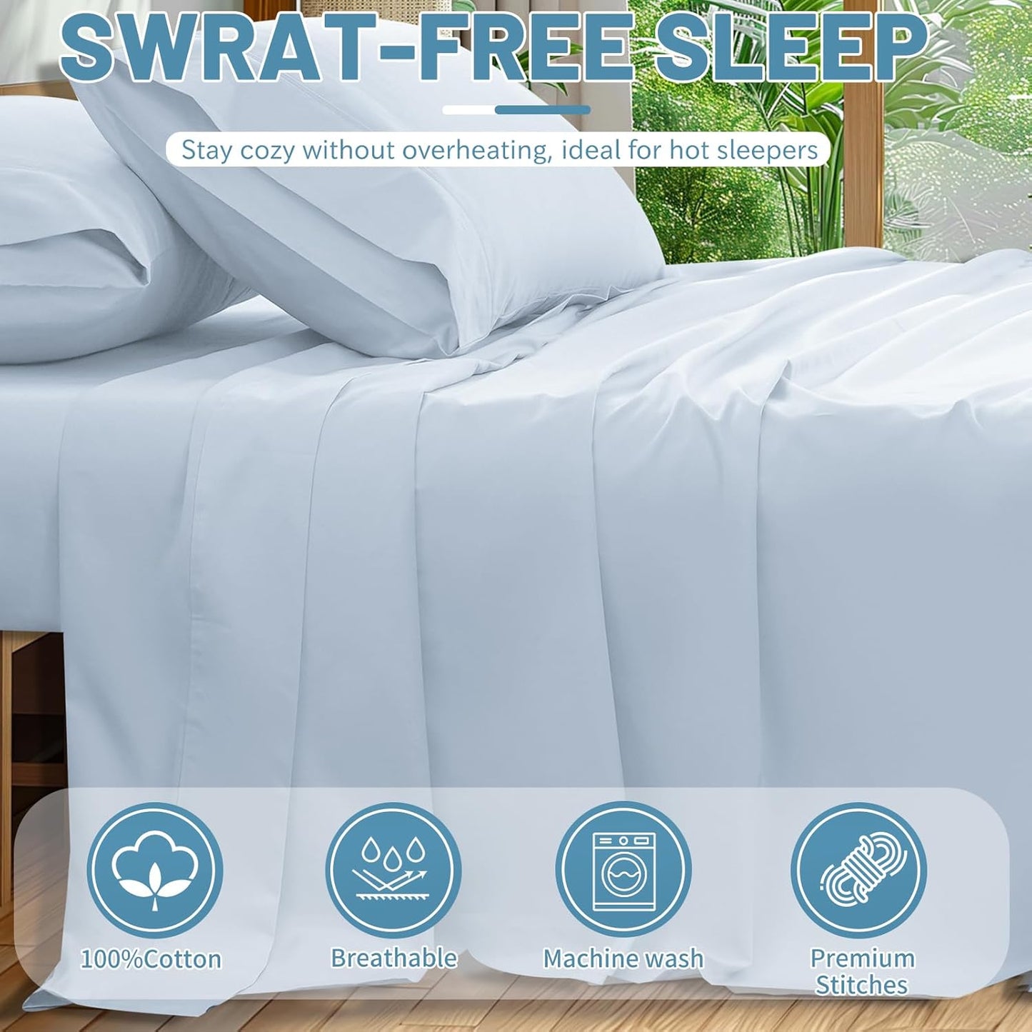 Extra Deep Pocket King Sheets 18-24 Inch 1000 Thread Count 100% Egyptian Cotton Sateen Weave Soft Breathable 4 Pieces（King，Light Blue）