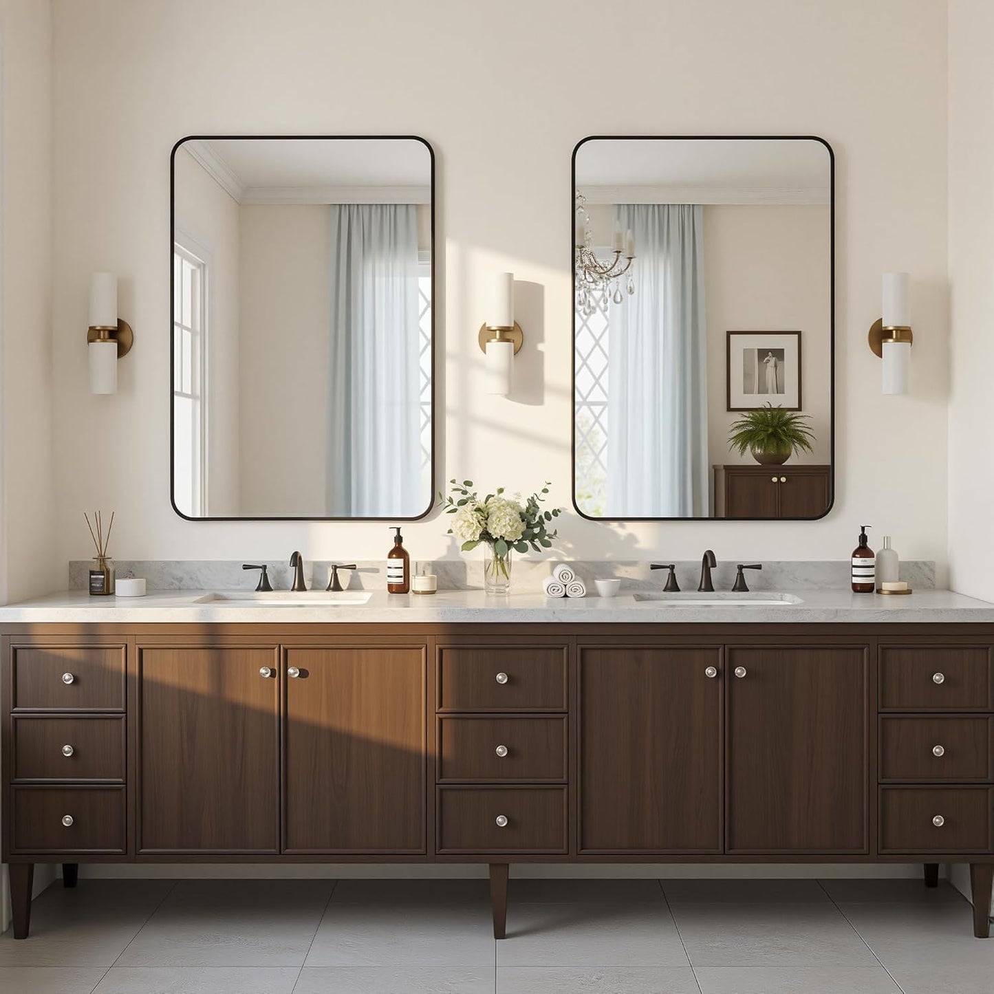 Antok 2-Pack Bathroom Mirrors, 24"x36" Double Wall Mirrors, Decorative Mirror Vanity Mirror Aluminum Alloy Frame Contemporary Hanging for Living Room Bathroom Entryway, Black