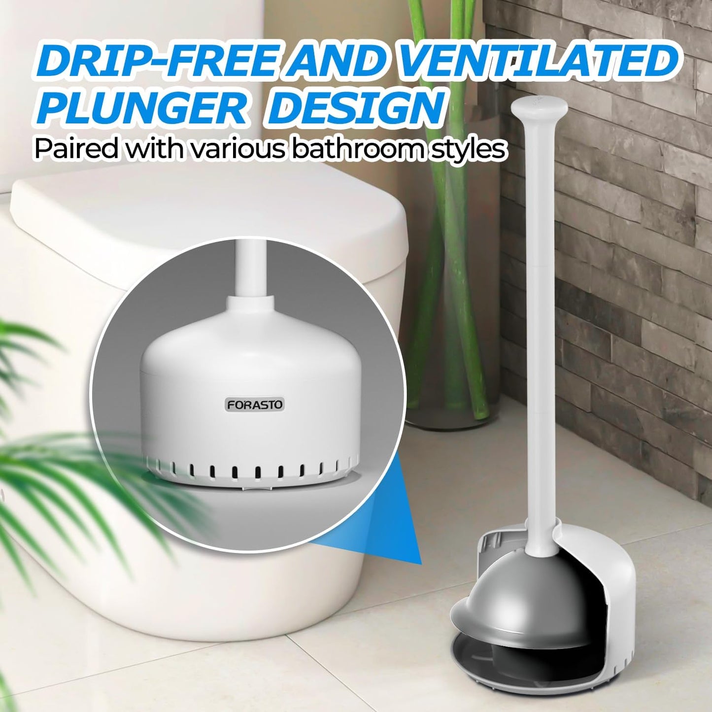 2Pack Toilet Plunger with Holder，Plungers for Bathroom with Holder, Toilet Plunger with Cover，Bathroom Plunger，Bathroom Decor，Toilet Bowl Cleaners,Bathroom Accessories，White(19inch)