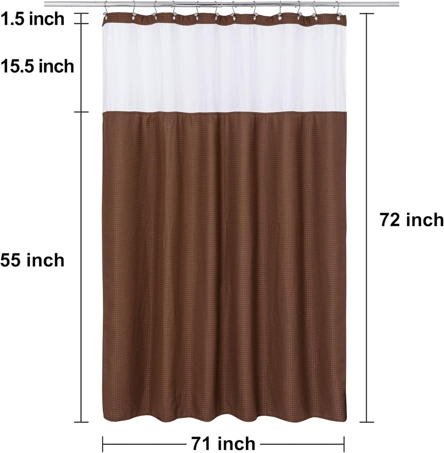 N&Y HOME Waffle Weave Shower Curtain with Snap-in Fabric Liner & 12 Metal Hooks Set - Hotel Style, Waterproof & Washable, Heavyweight Fabric & Mesh Top Window - 71x72, Chocolate Brown
