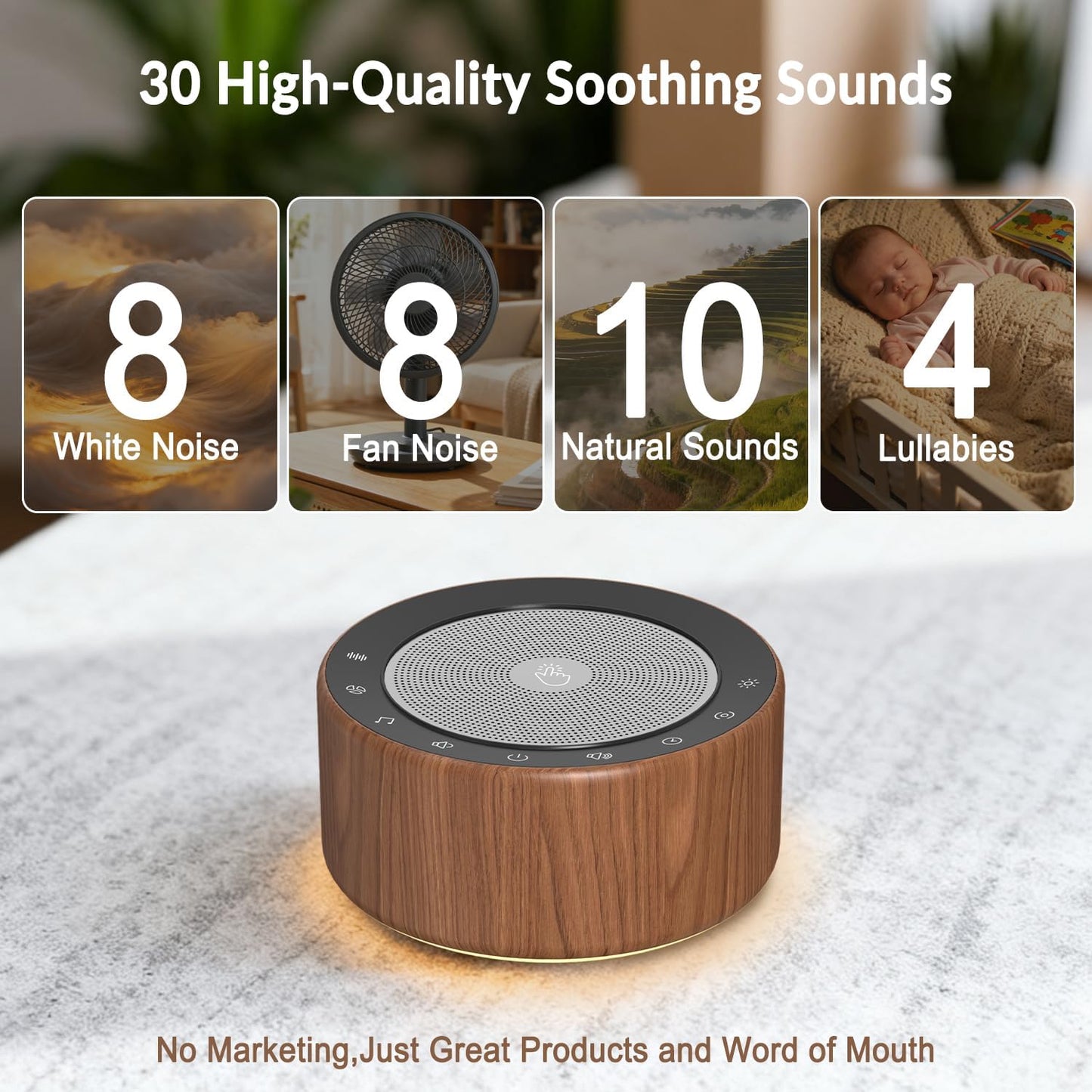 Nursery Lamp with Sound Machine, Mood Lighting, 7 Colors Night Light, 30 Soothing Sounds, White Noises for Baby, Adults. Timer, Plug in, Memory Function, Touch Control