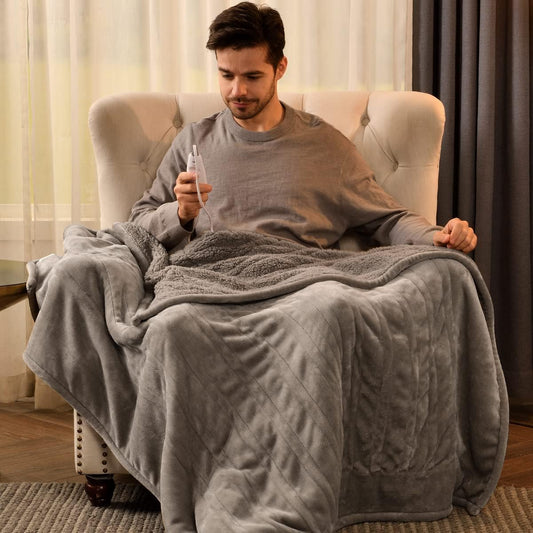 Bearhug Electric Throw Blanket 50" x 60", Reversible Velvet & Sherpa Heated Throw, 6 Heating Levels & 4H Auto Off, Over-Heat Protect, ETL Certification, Machine Washable