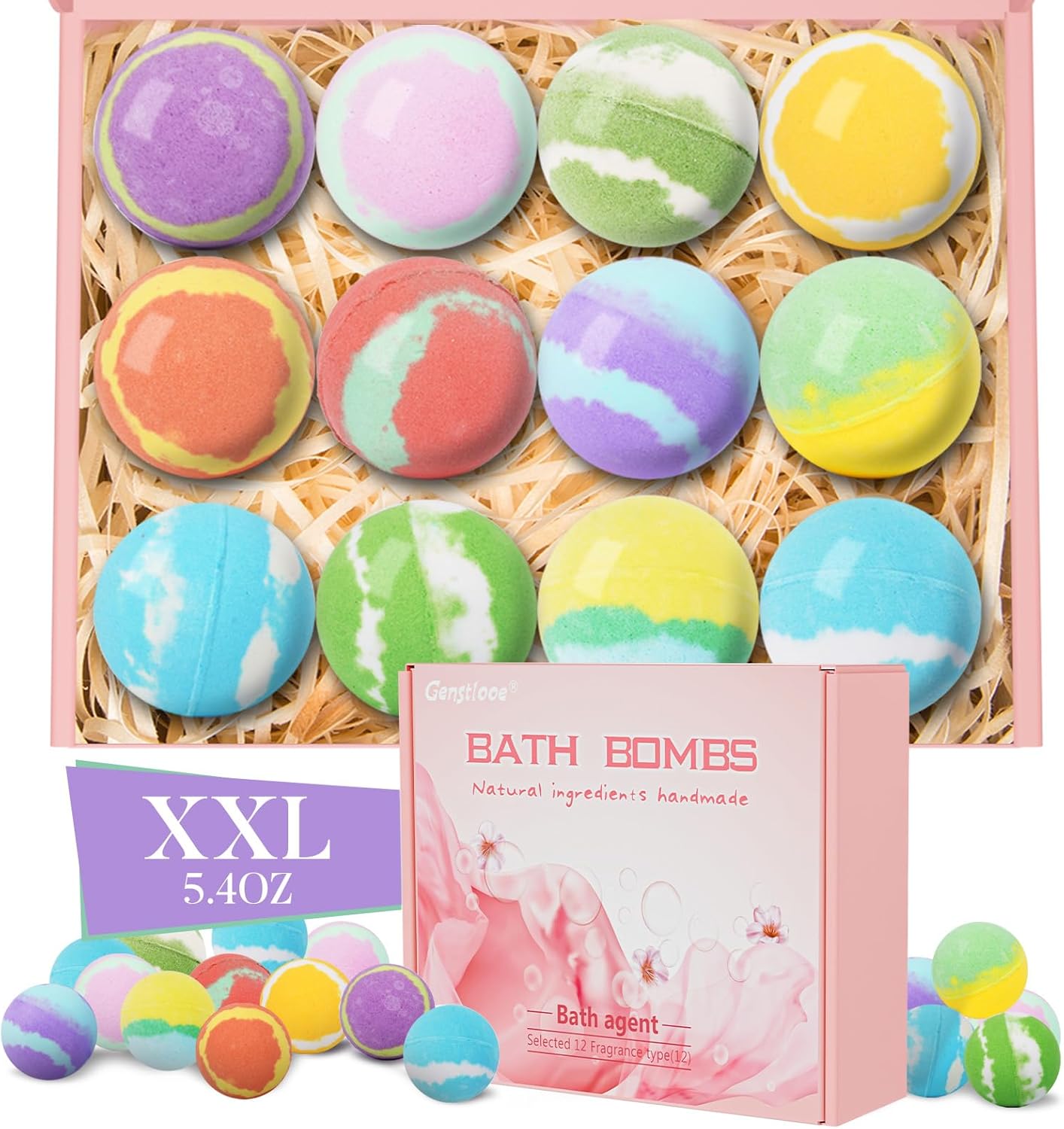 5.3 OZ Extra Large Bath Bombs Gift Set for Women, Girlfriend, Adults, Girls, Kids, 12 Pcs XXL Organic Natural Handmade Bathbombs for Skin Moisturizing, Bubble Spa Bath, Mothers Day Gift for Wife